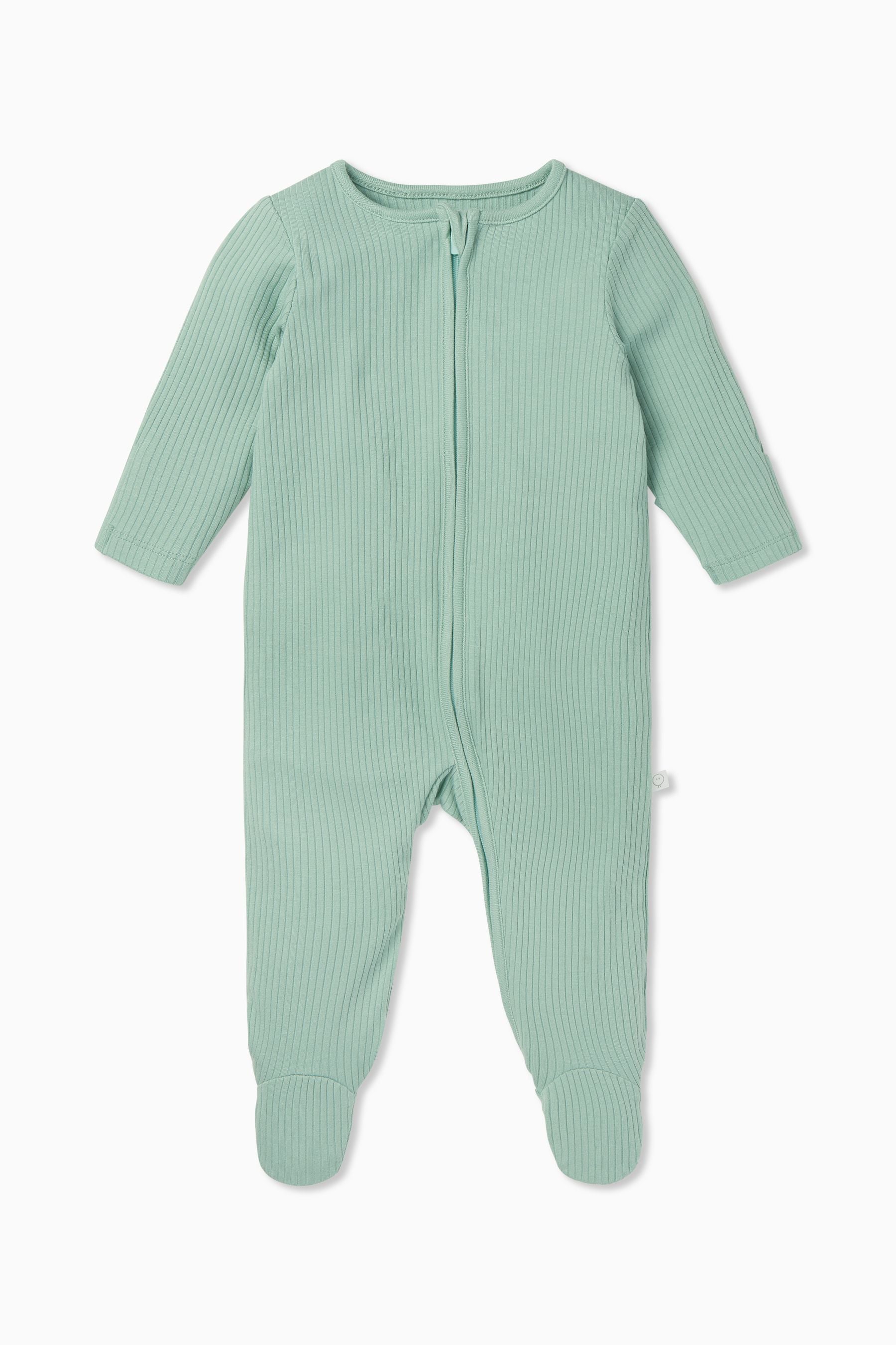 Green MORI Organic Cotton Ribbed Zip-Up Sleepsuit