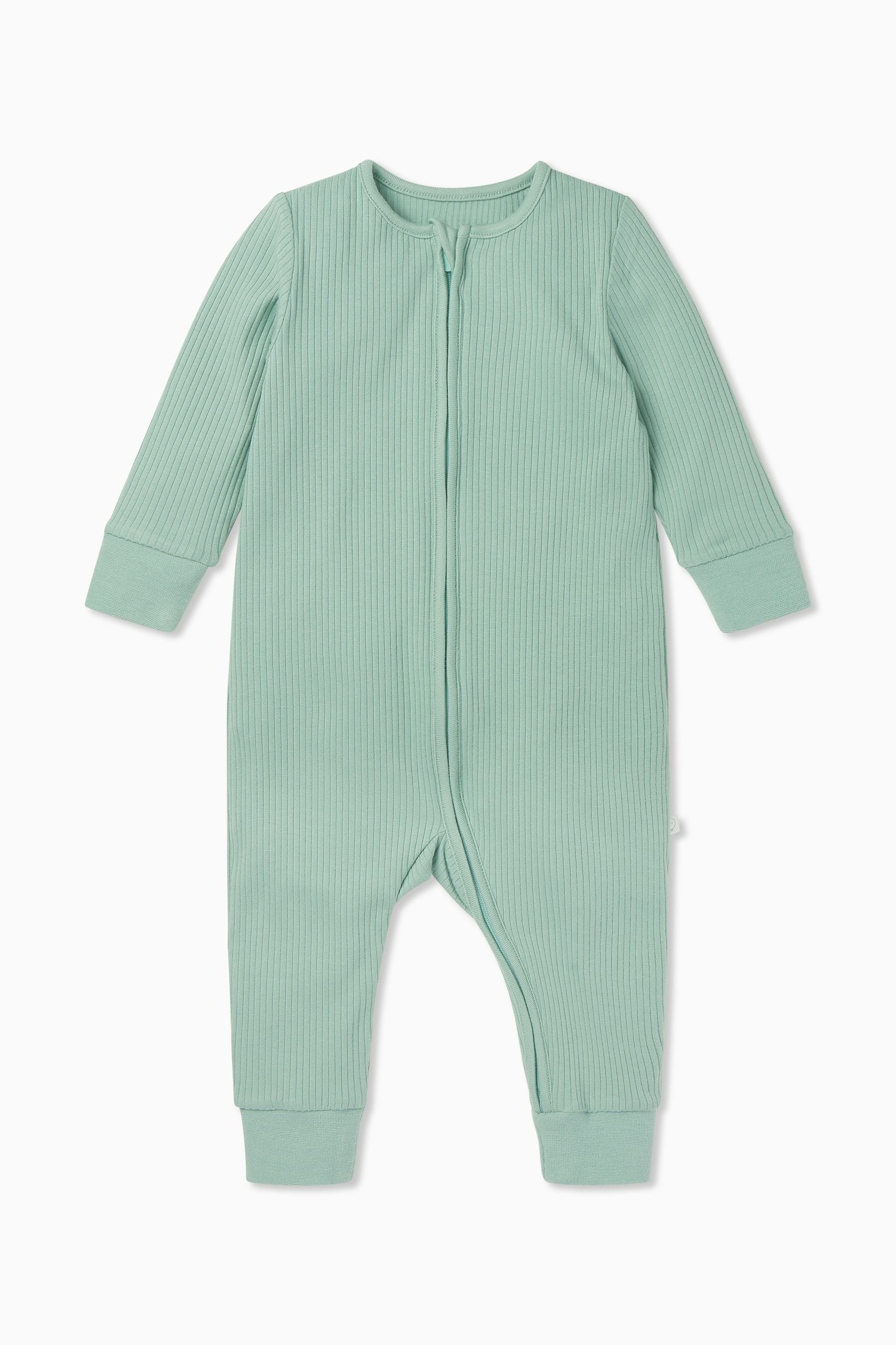 Green MORI Organic Cotton Ribbed Zip-Up Sleepsuit