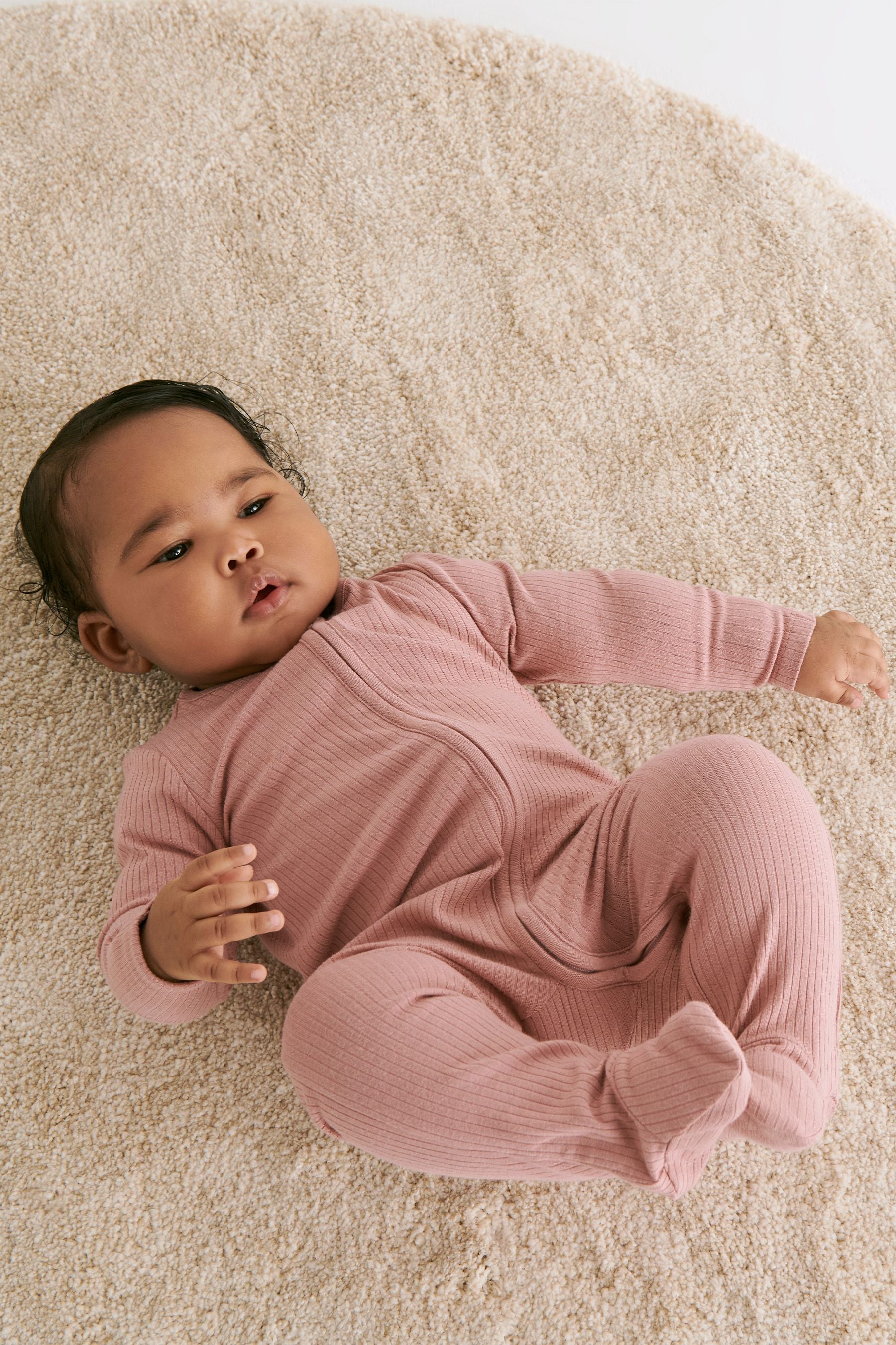 Pink MORI Organic Cotton Ribbed Zip-Up Sleepsuit