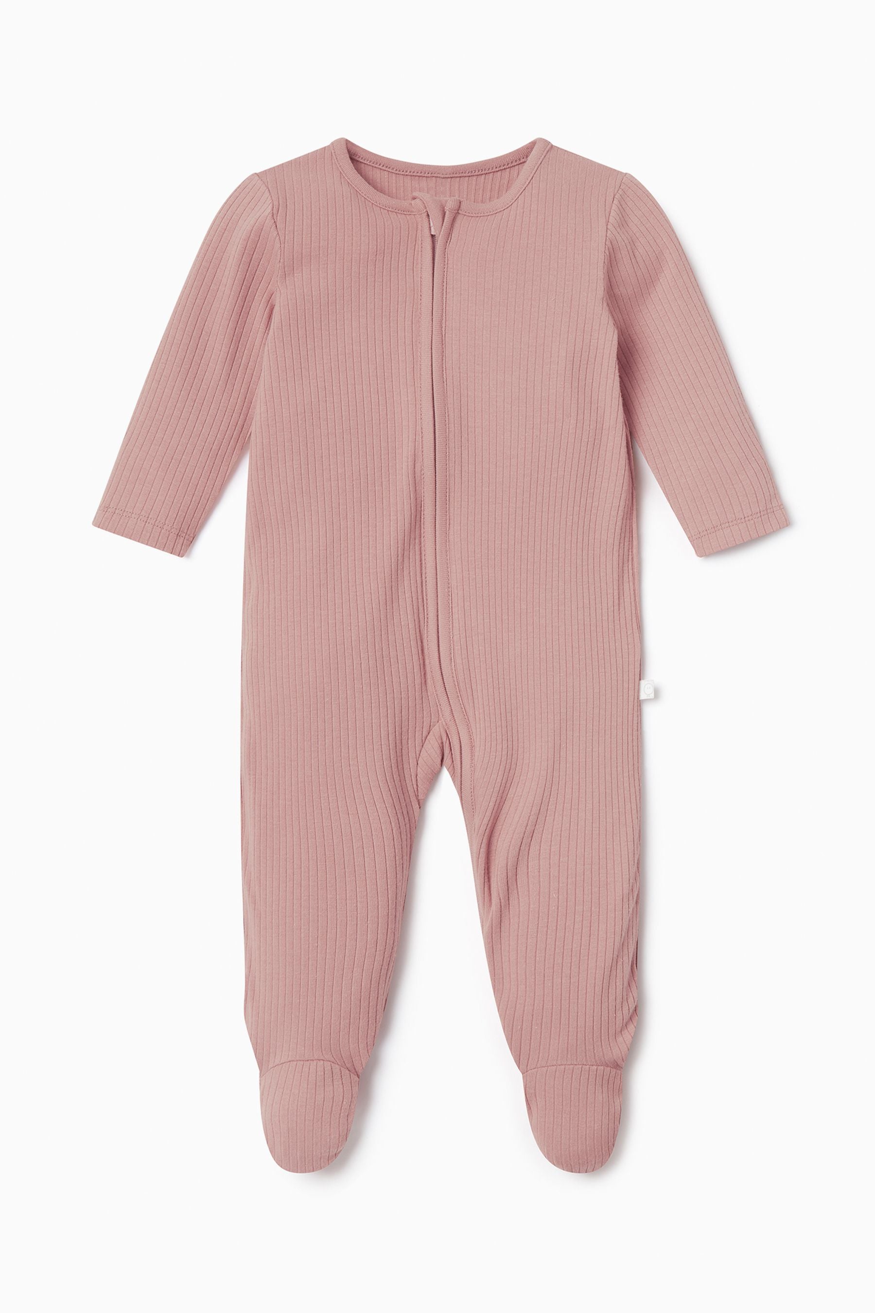 Pink MORI Organic Cotton Ribbed Zip-Up Sleepsuit