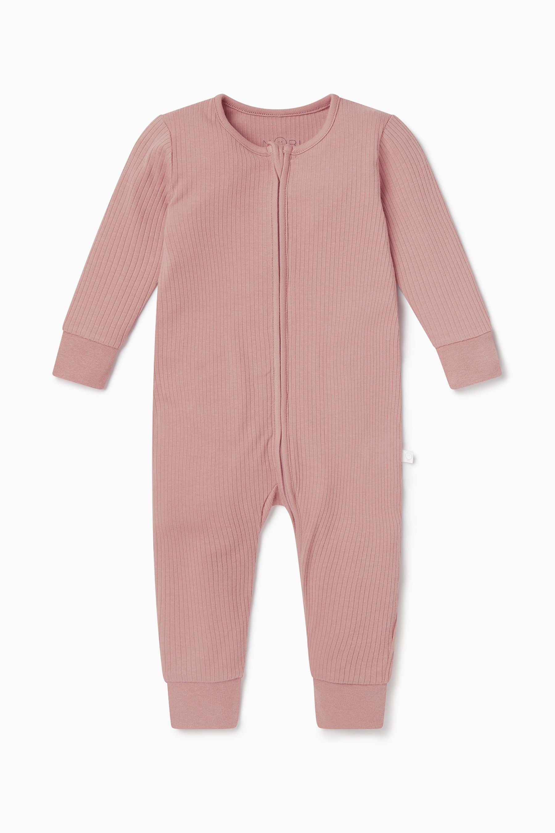 Pink MORI Organic Cotton Ribbed Zip-Up Sleepsuit