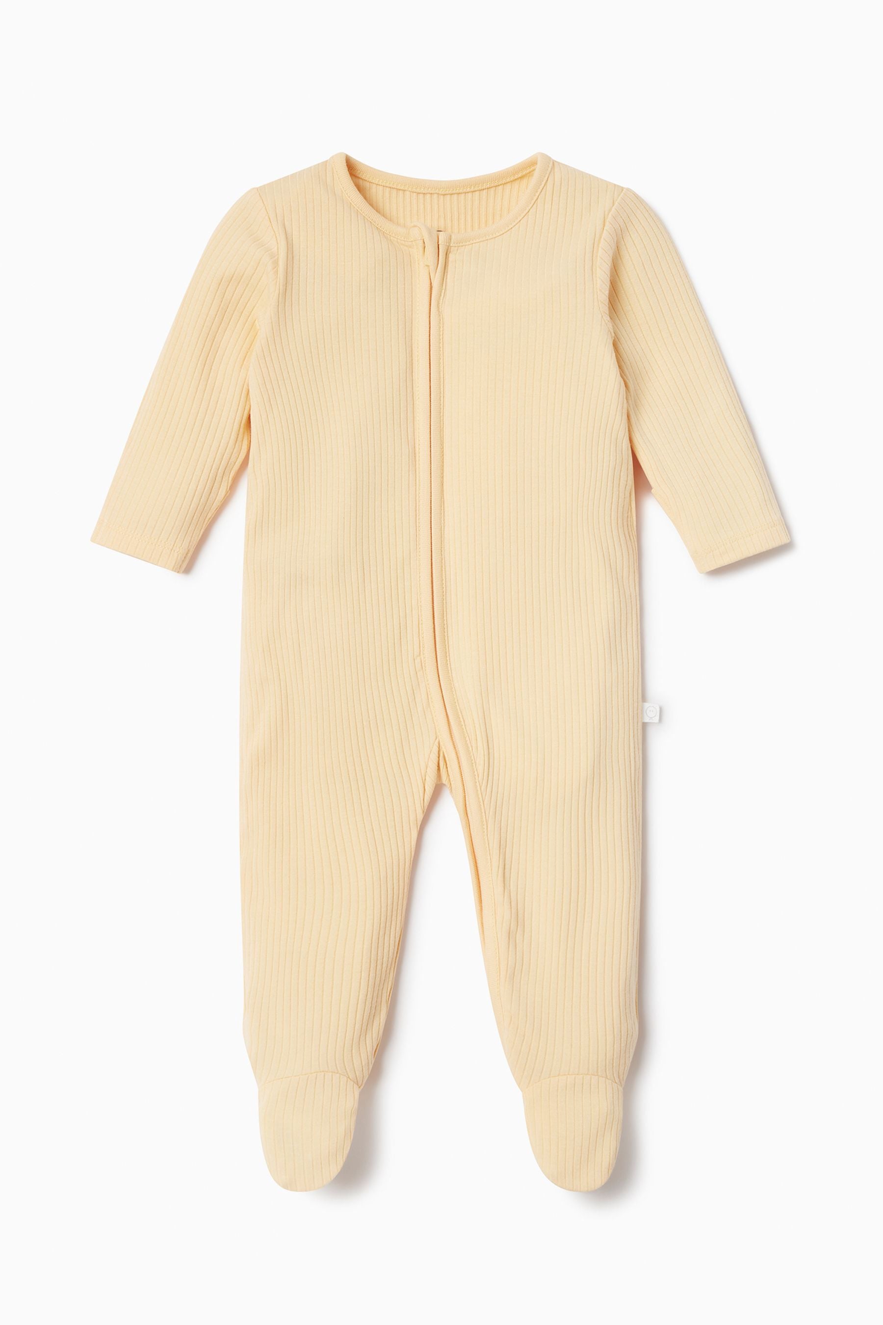 Yellow MORI Organic Cotton Ribbed Zip-Up Sleepsuit