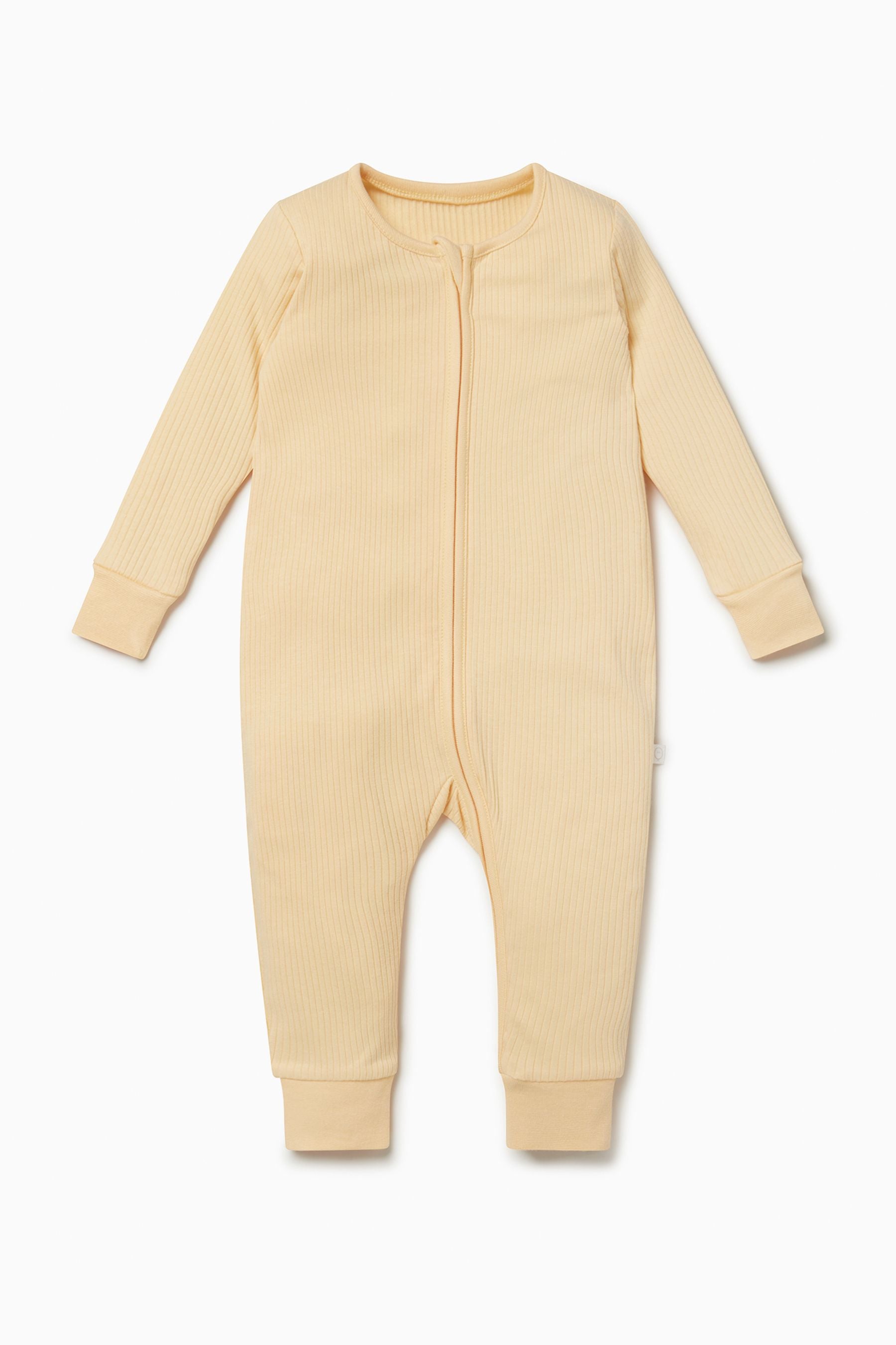 Yellow MORI Organic Cotton Ribbed Zip-Up Sleepsuit