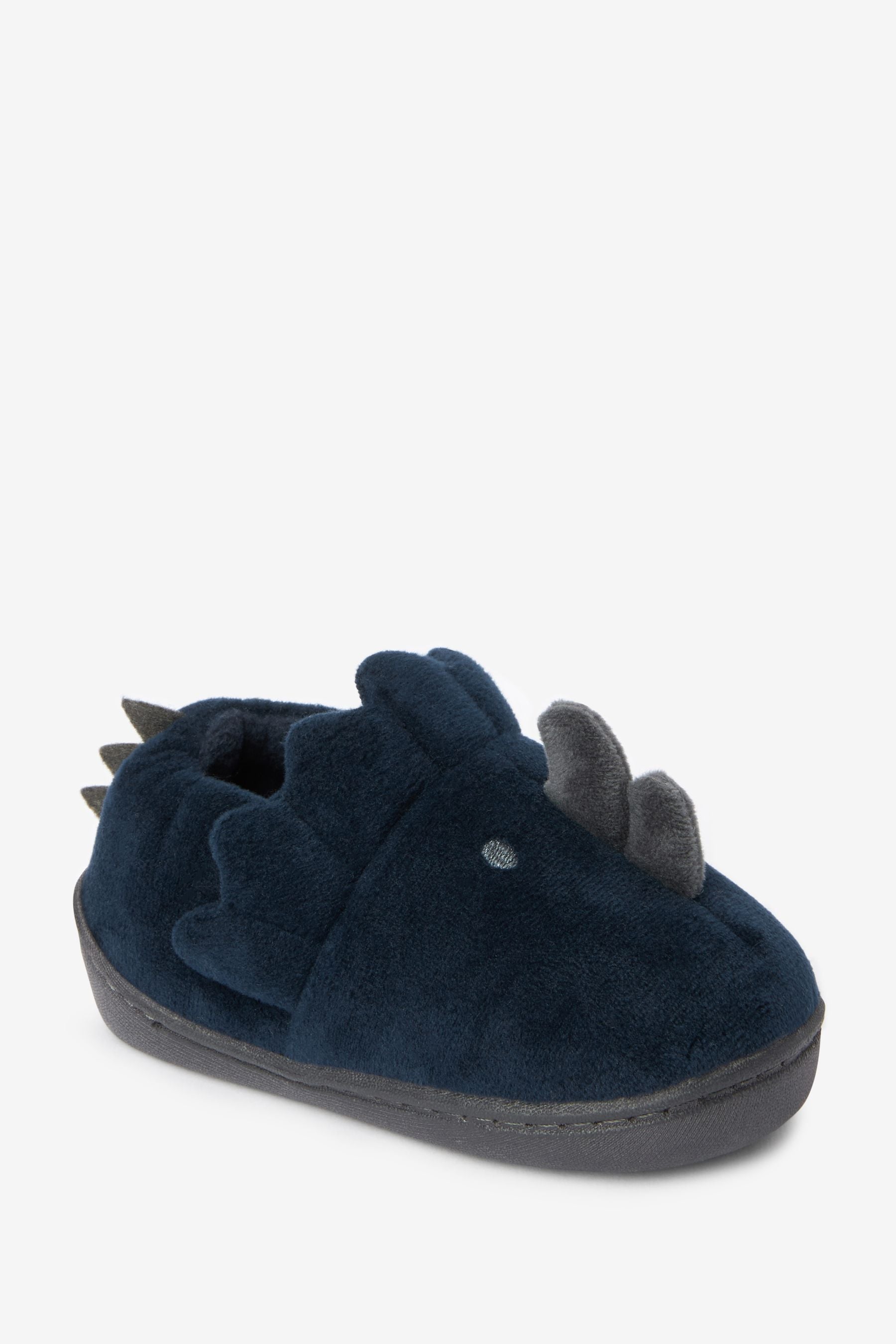 Navy Blue Dino Warm Lined 3D Animal Cupsole Slippers