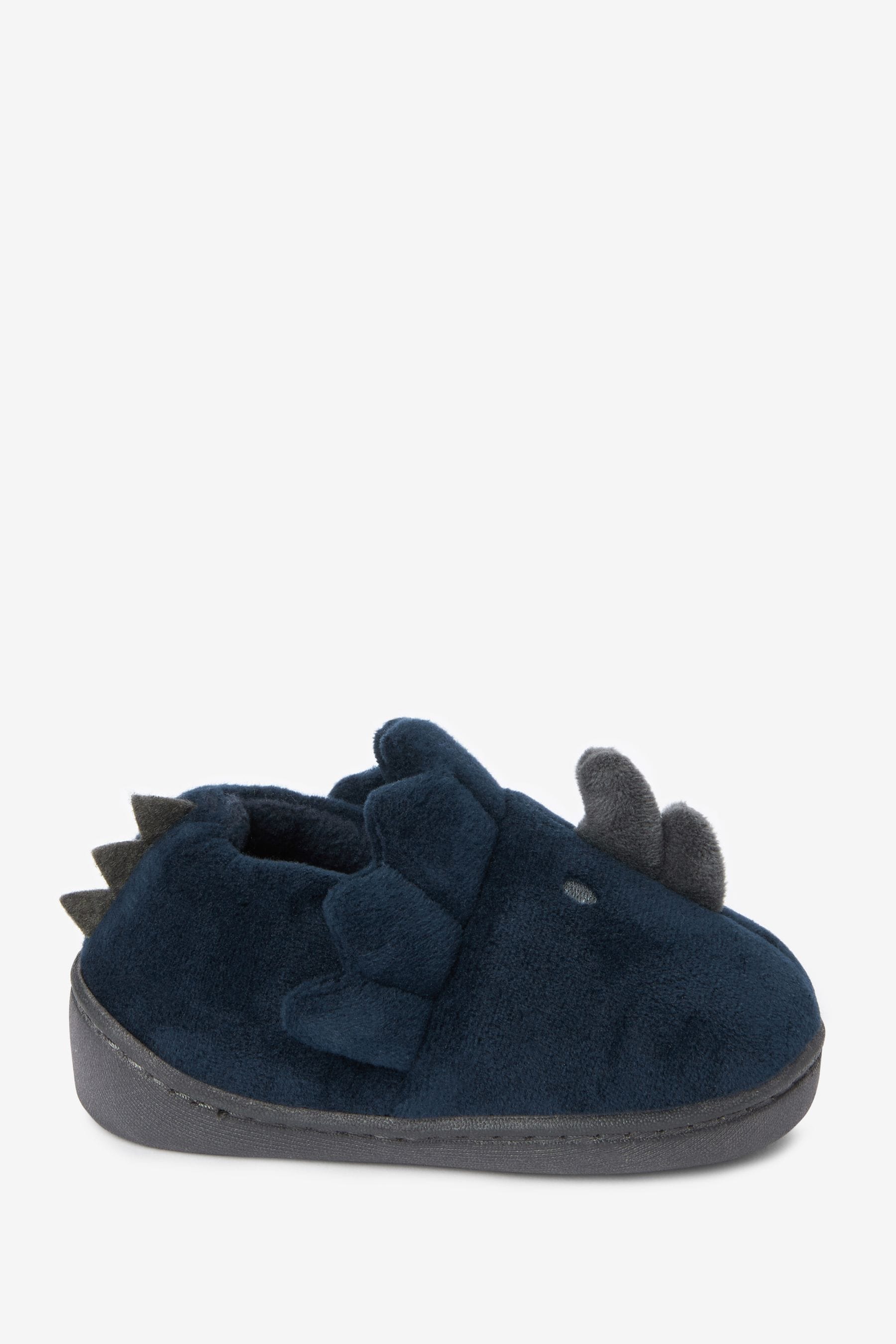 Navy Blue Dino Warm Lined 3D Animal Cupsole Slippers