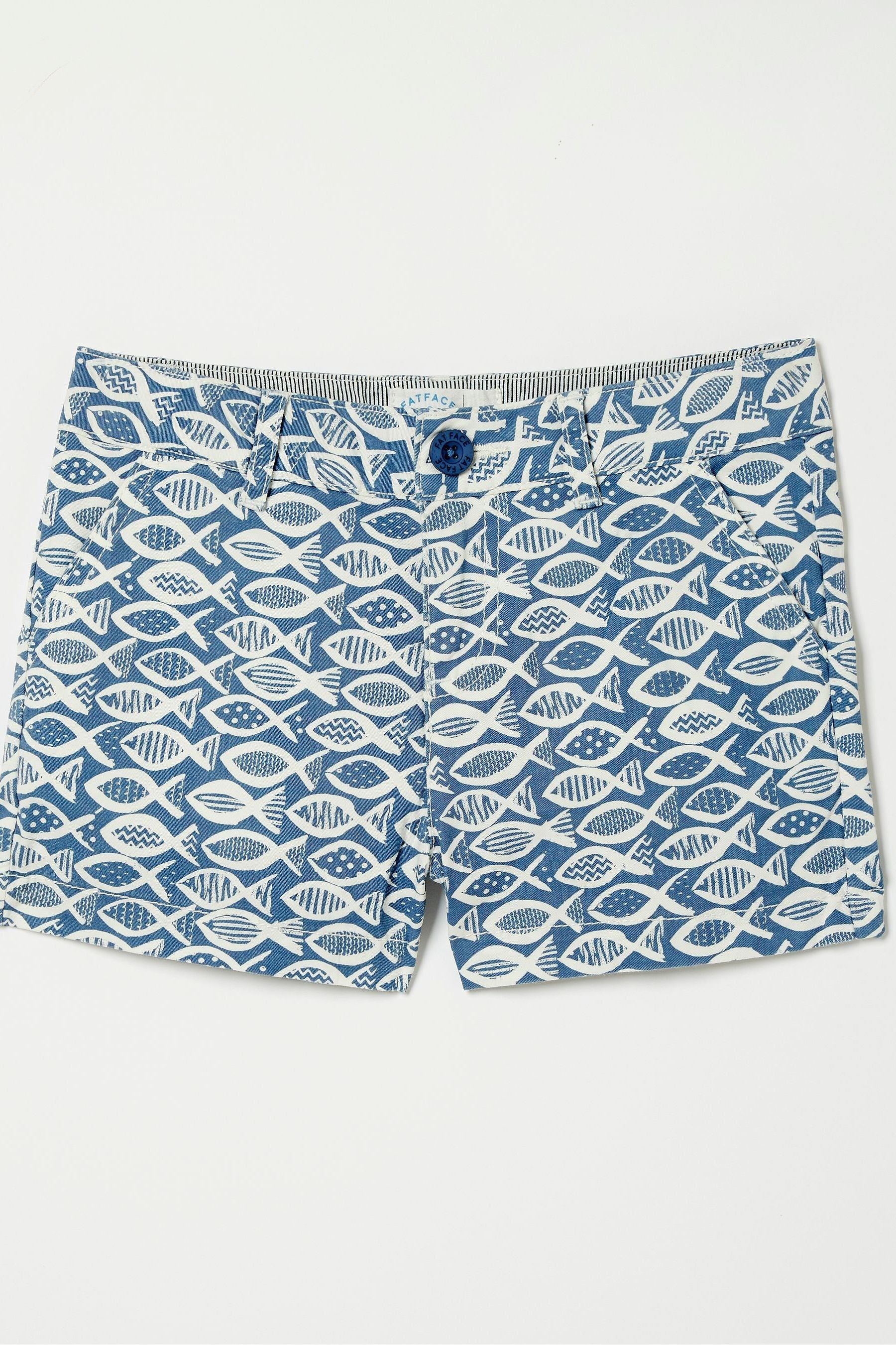 Blue FatFace Blue Fish Print Alice Chino Shorts