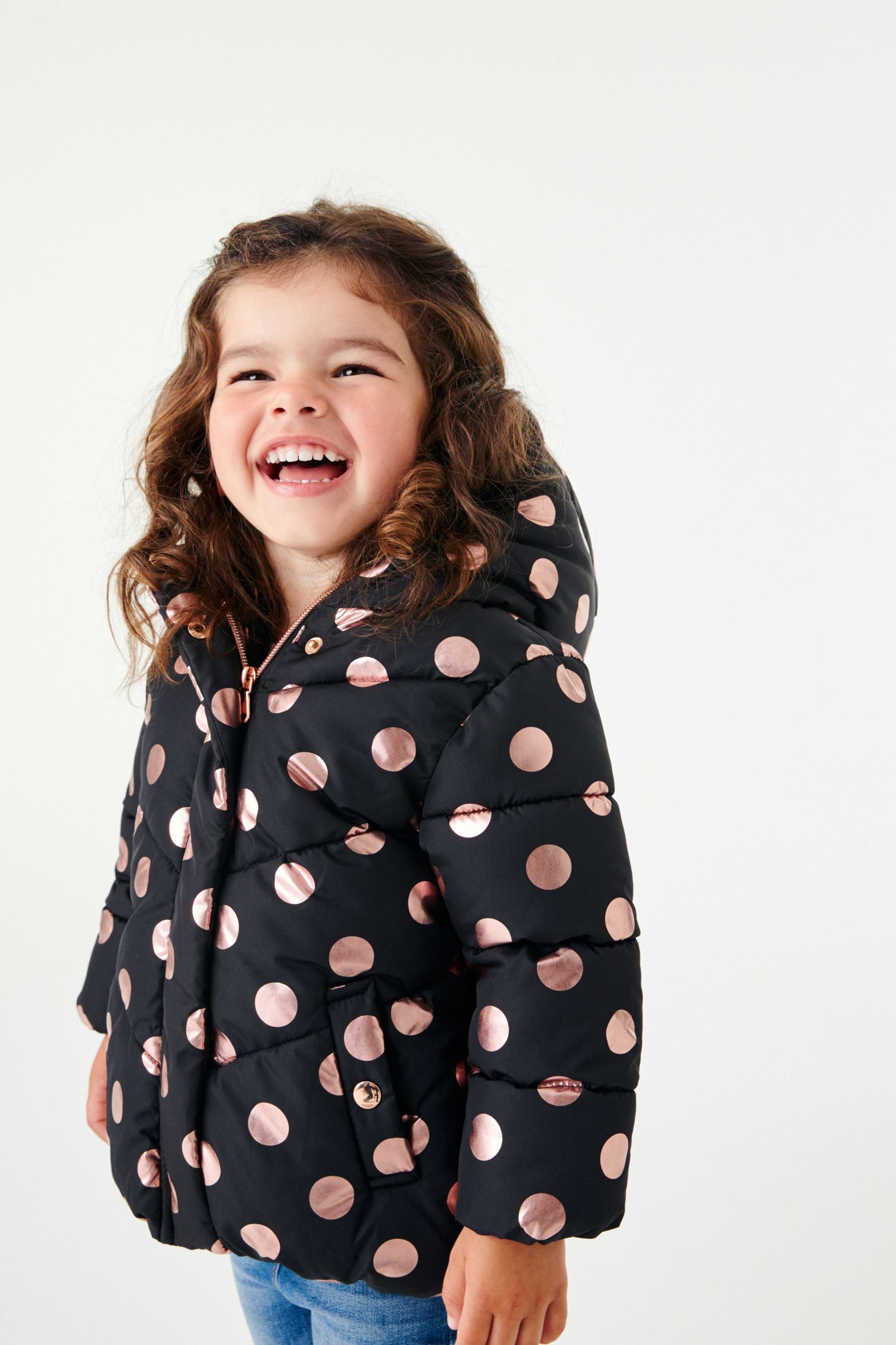 Black Foil Heart Print Shower Resistant Coat (6mths-7yrs)