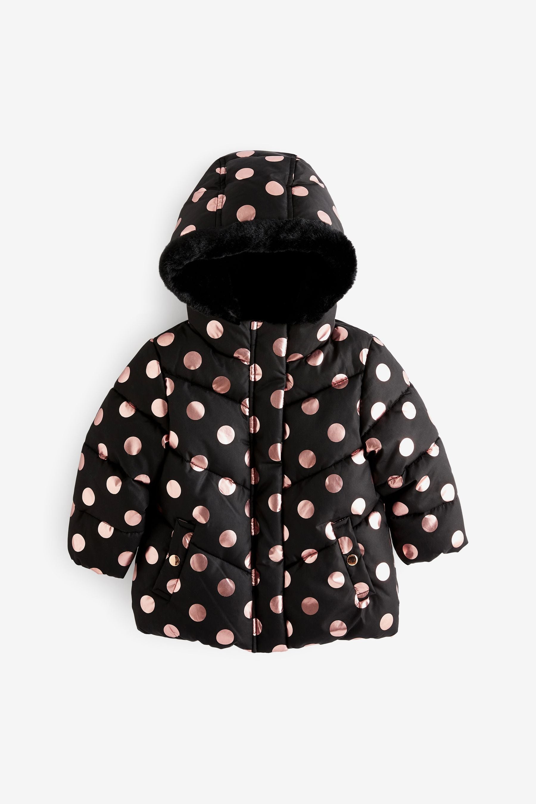 Black Foil Heart Print Shower Resistant Coat (6mths-7yrs)