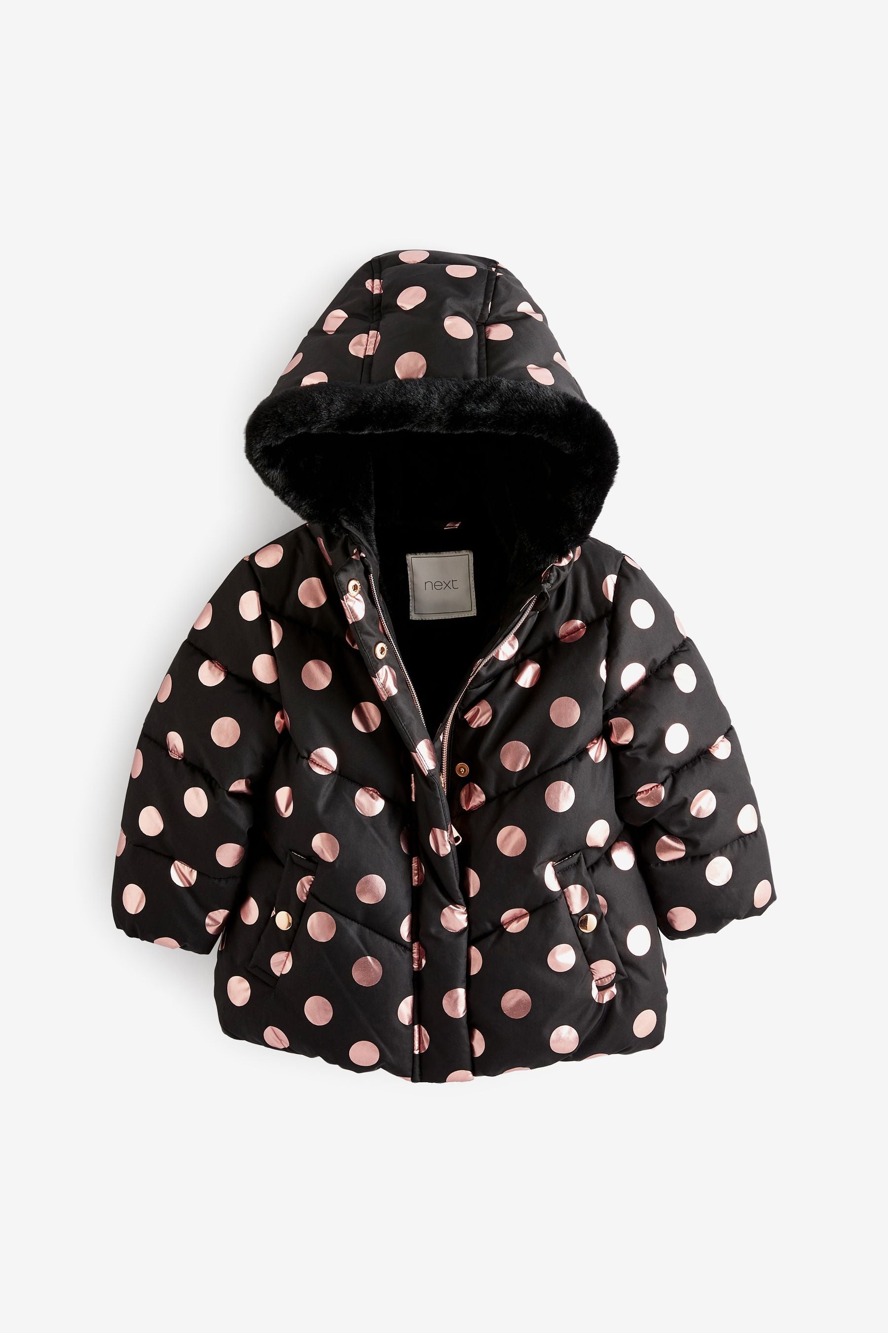 Black Foil Heart Print Shower Resistant Coat (6mths-7yrs)