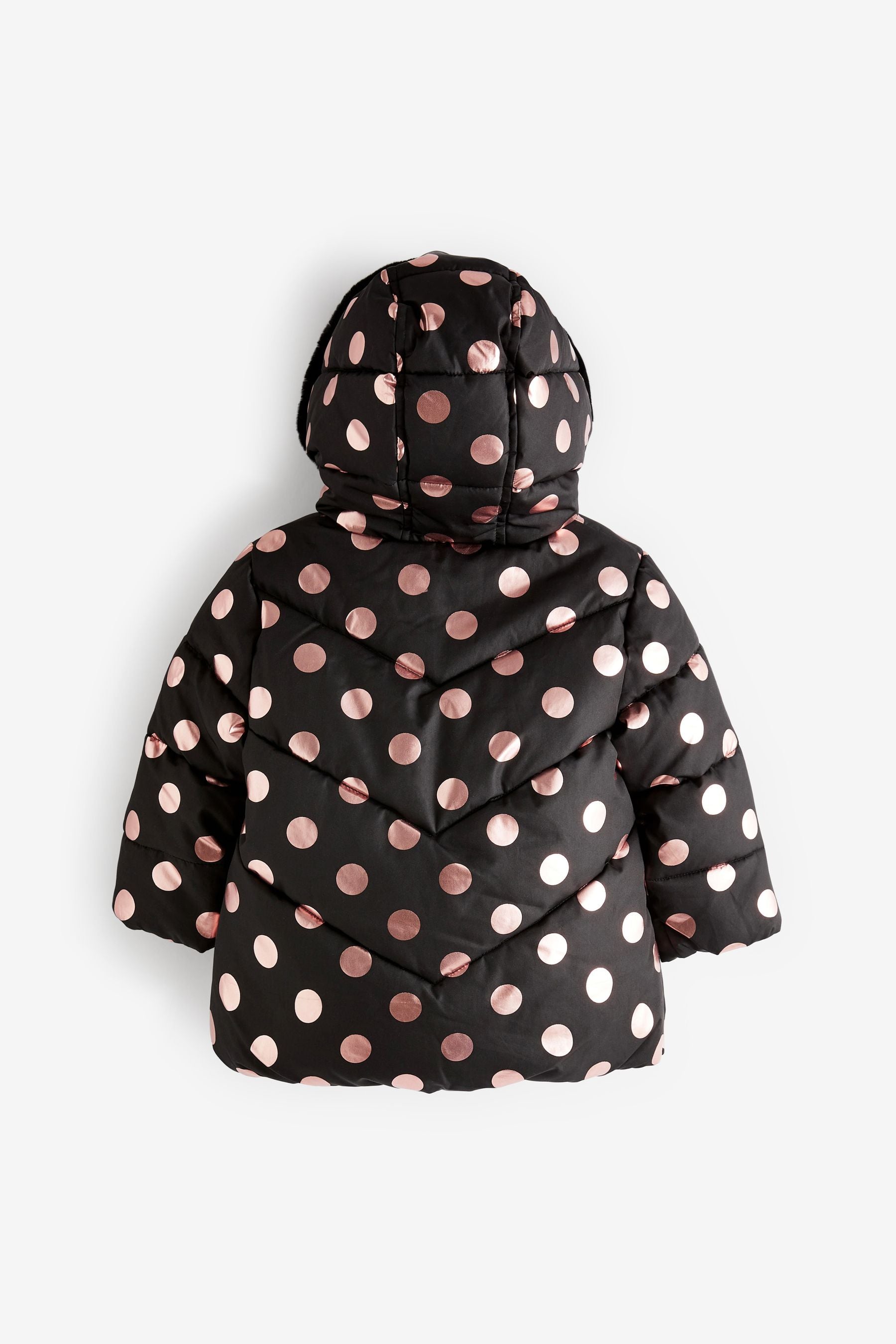 Black Foil Heart Print Shower Resistant Coat (6mths-7yrs)