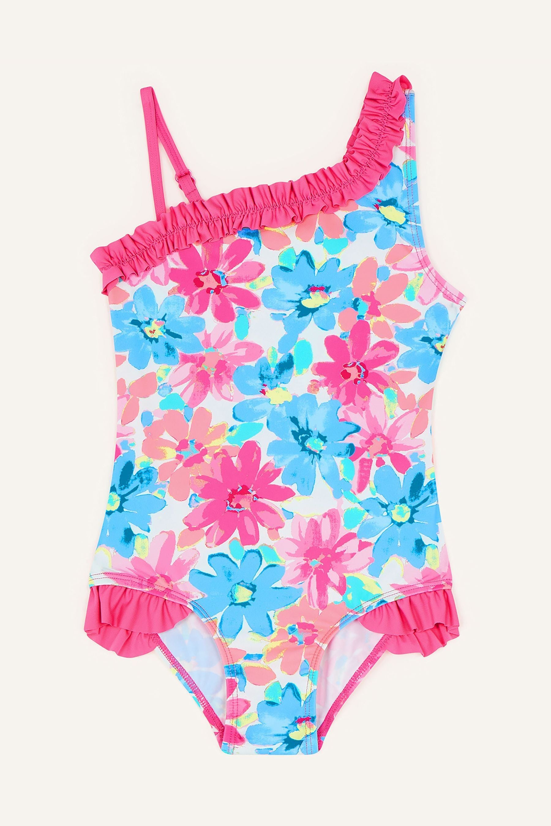 Pink Monsoon Pink Fluorescent Flower Frill Swimsuit