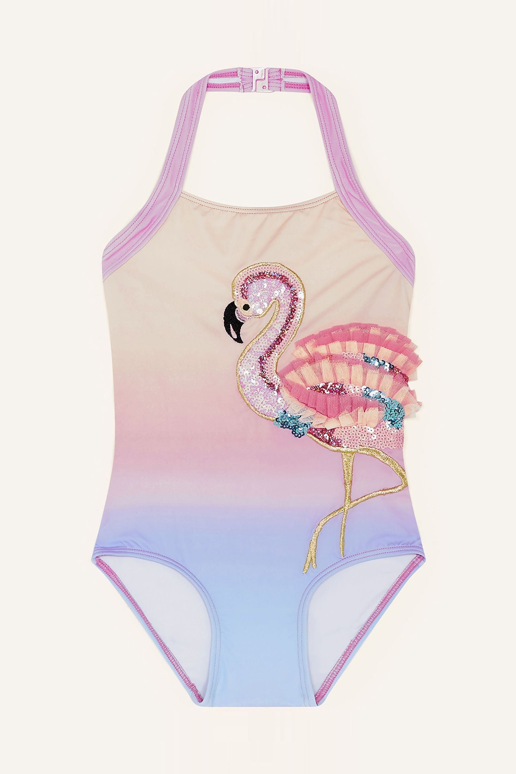 Monsoon Flamingo on Ombre Stripe Swimsuit