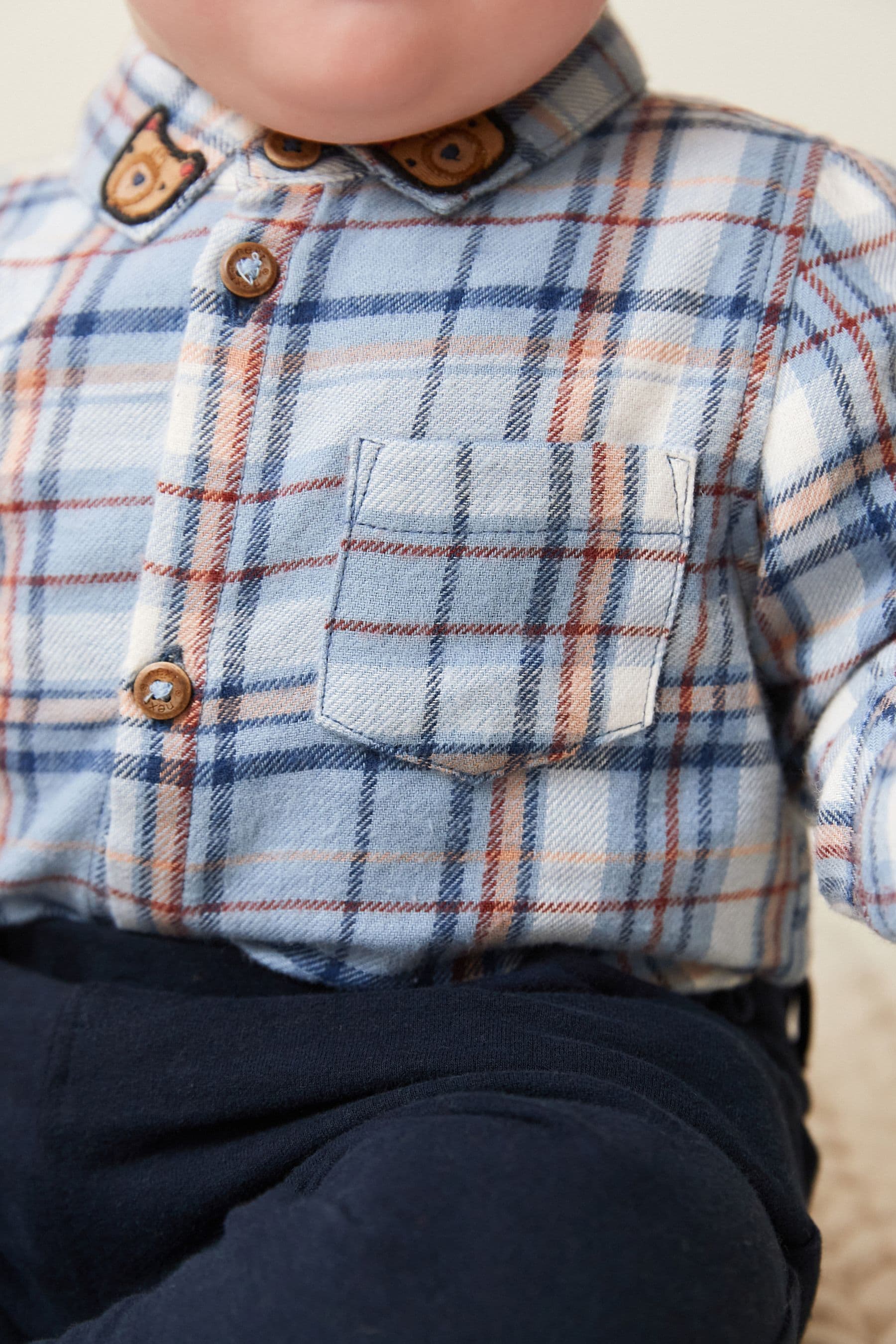 Blue Check Shirt Baby Bodysuit