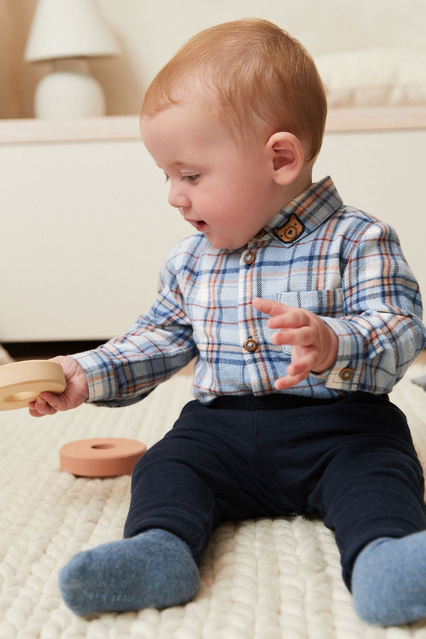 Blue Check Shirt Baby Bodysuit