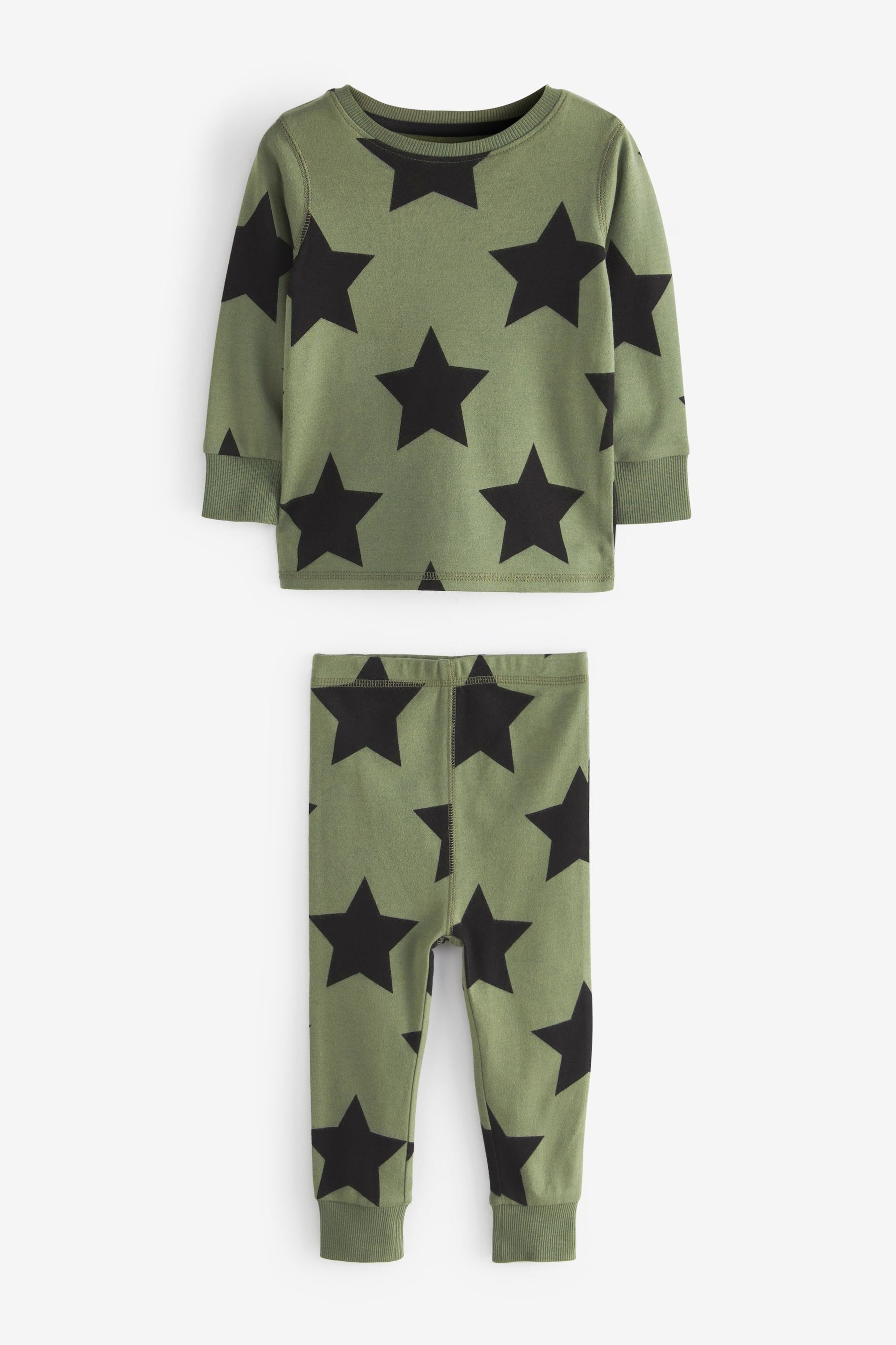 Khaki Green/Blue/White Star 3 Pack Snuggle Long Sleeve Pyjamas (9mths-10yrs)