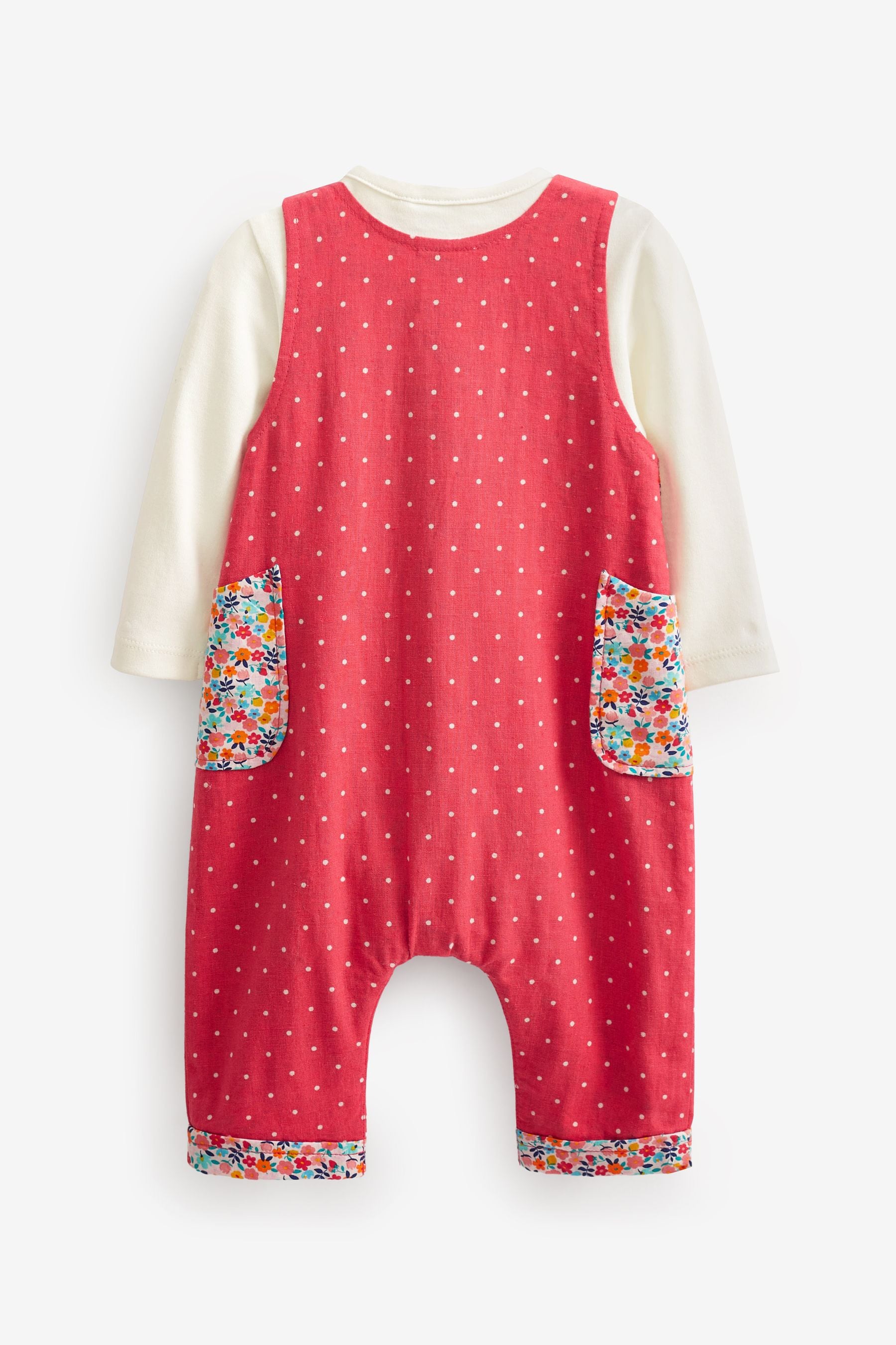 Pink Rainbow Baby 2 Piece Woven Dungarees And Bodysuit (0mths-3yrs)