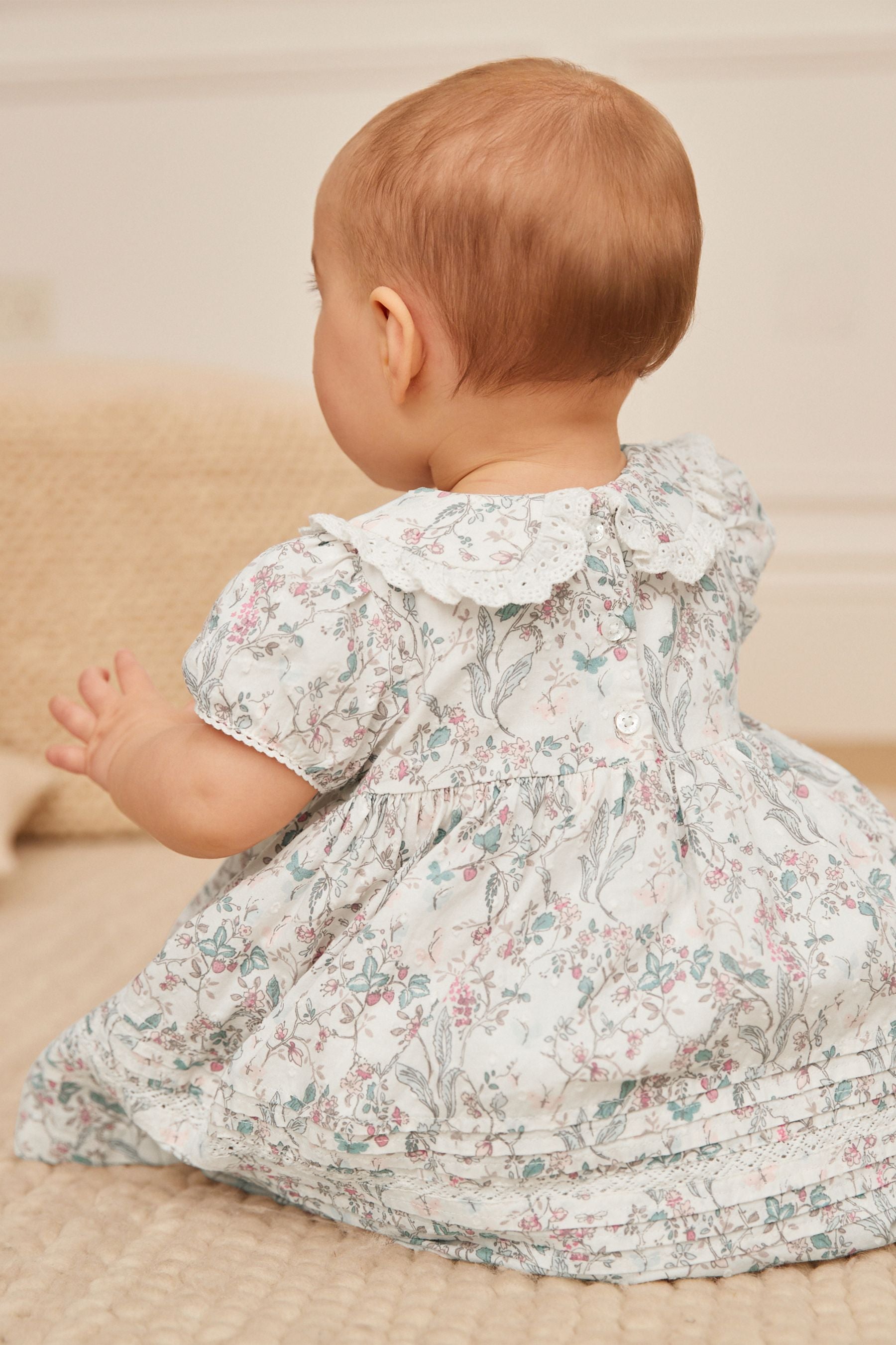 Pink/Lilac Purple/White Floral Woven Baby Prom Dress And Knickers (0mths-2yrs)