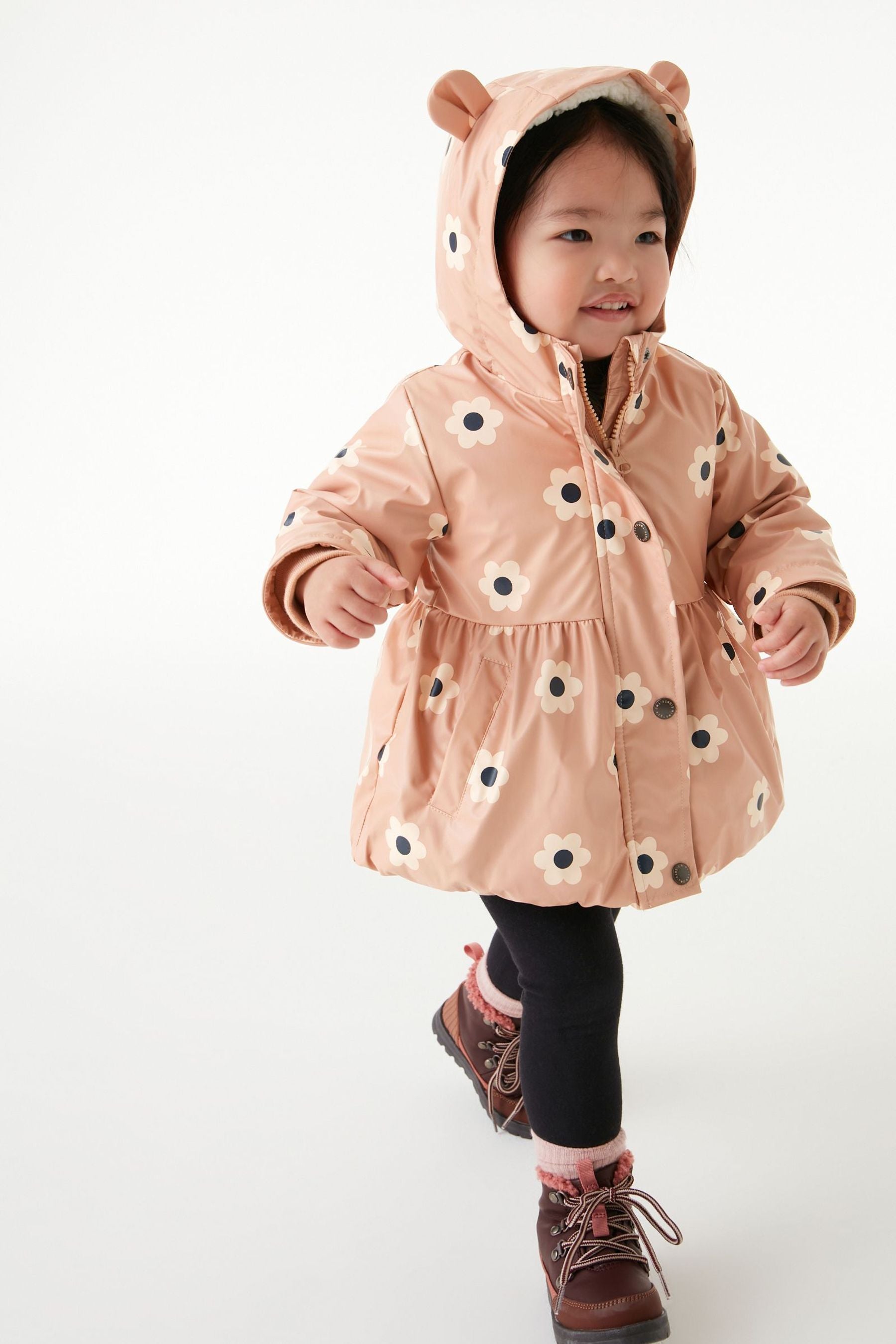 Cream Shower Resistant Printed Frill Hem Coat (3mths-7yrs)