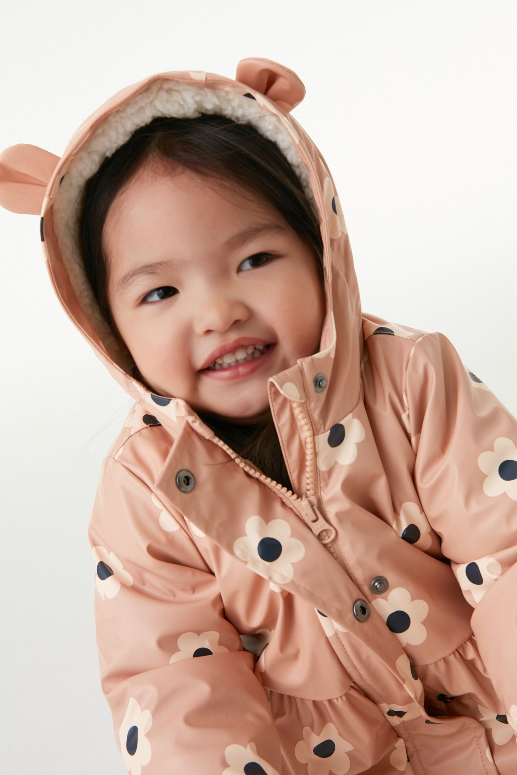 Cream Shower Resistant Printed Frill Hem Coat (3mths-7yrs)