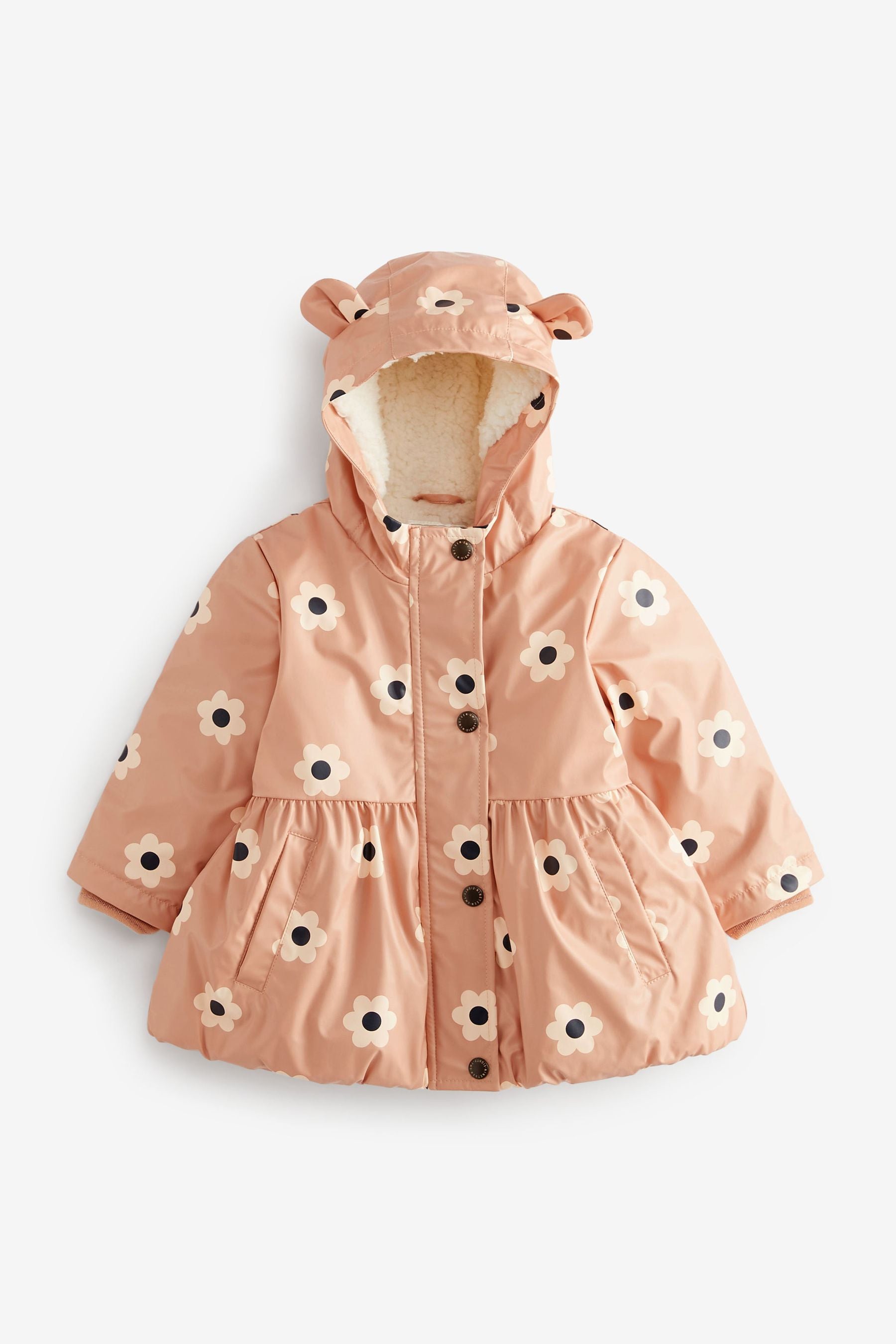 Cream Shower Resistant Printed Frill Hem Coat (3mths-7yrs)