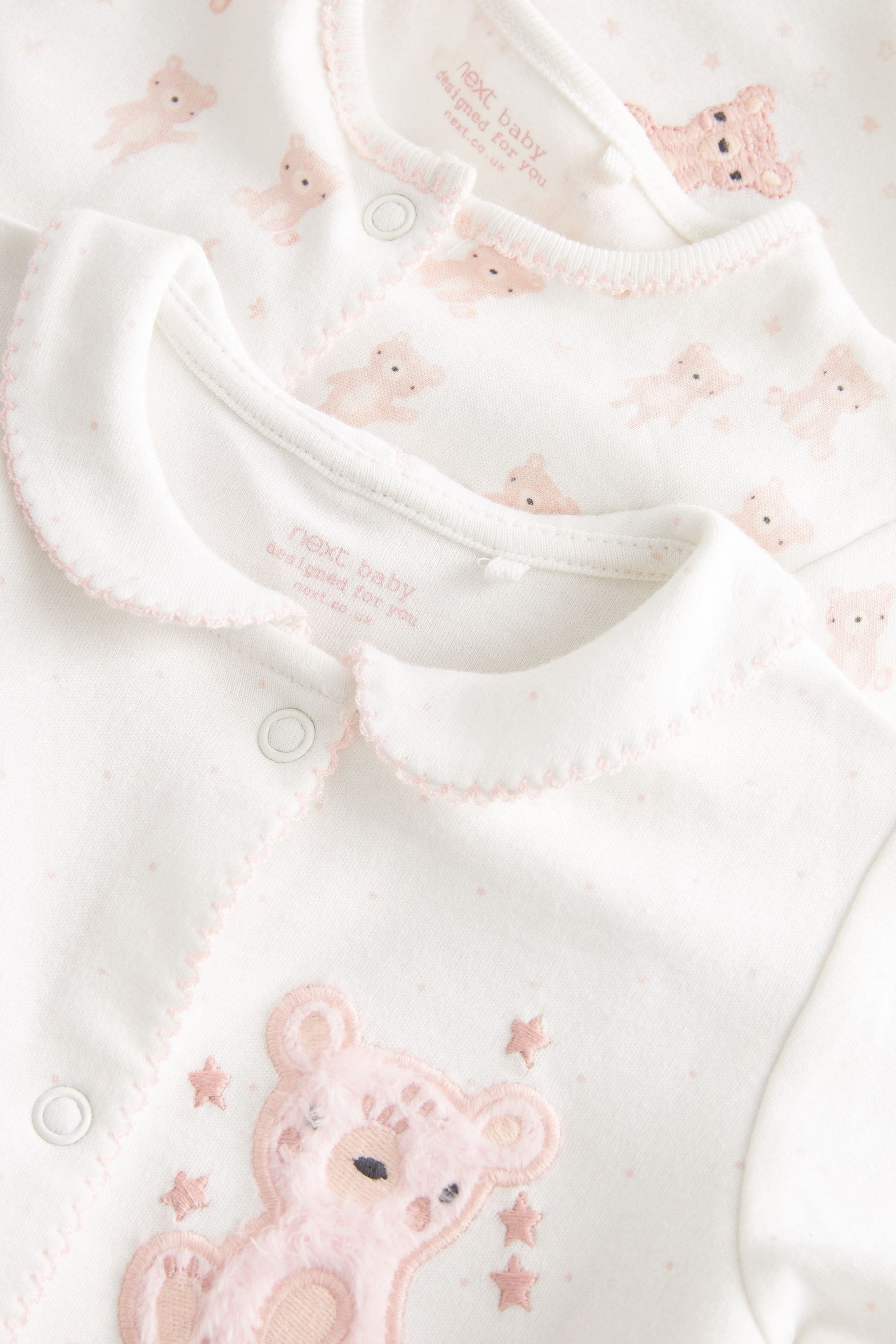 White/Pink Bear Baby Sleepsuits 3 Pack (0-2yrs)