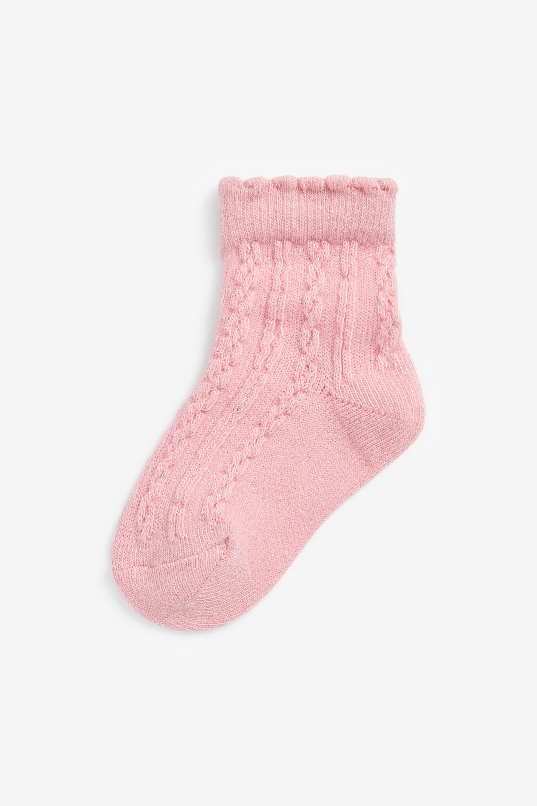 Pink/White Cable Knit Baby Cable Socks 7 Pack (0mths-2yrs)