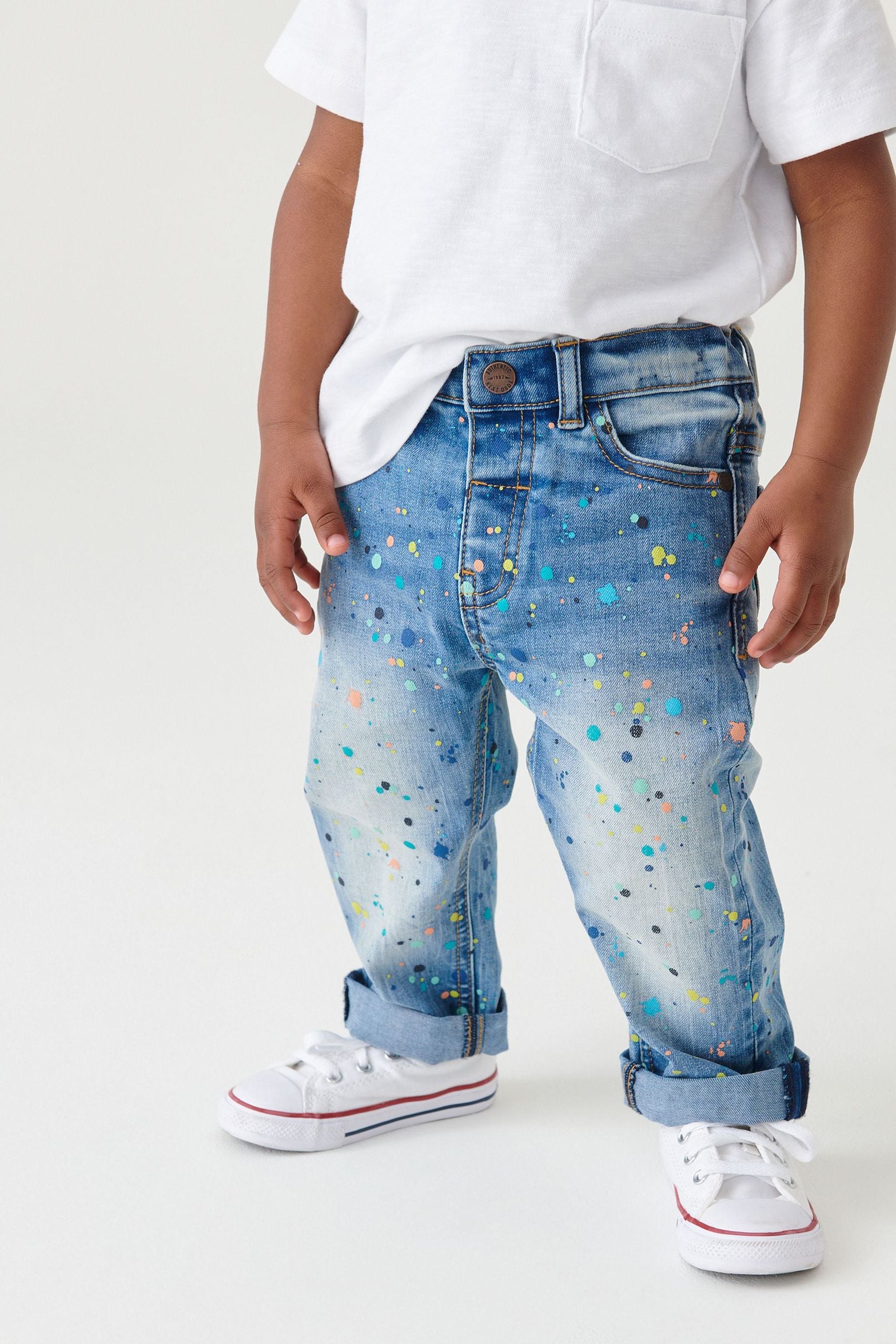 Light Blue Paint Splat Comfort Stretch Jeans (3mths-7yrs)