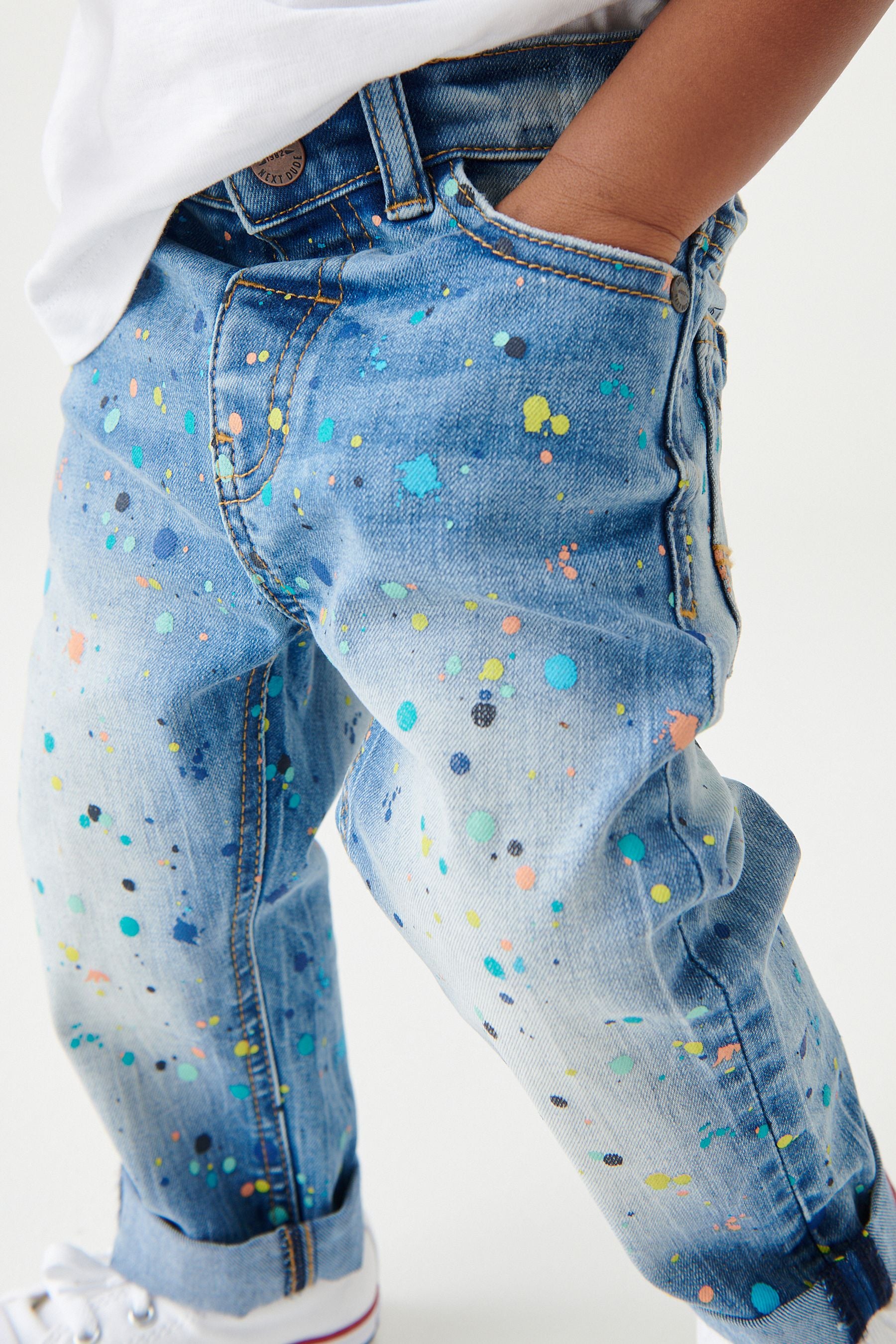 Light Blue Paint Splat Comfort Stretch Jeans (3mths-7yrs)