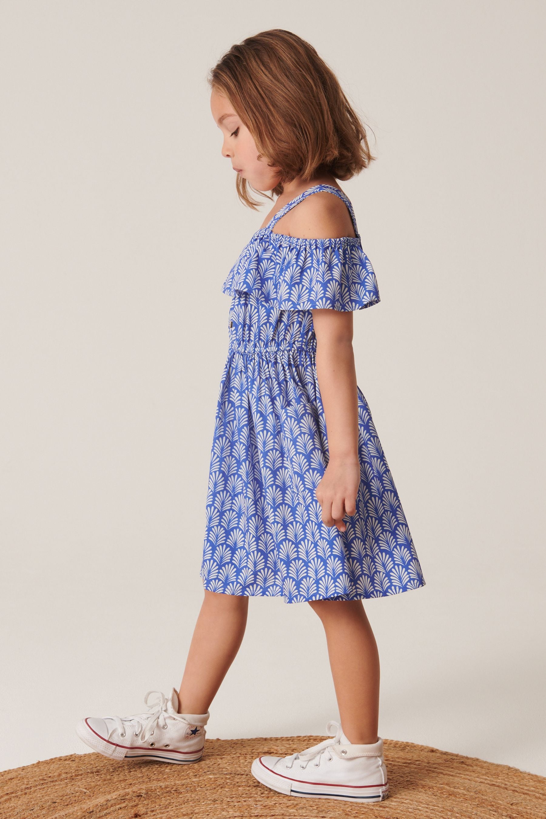 Cobalt Blue Printed Cold-Shoulder Dress (3-16yrs)