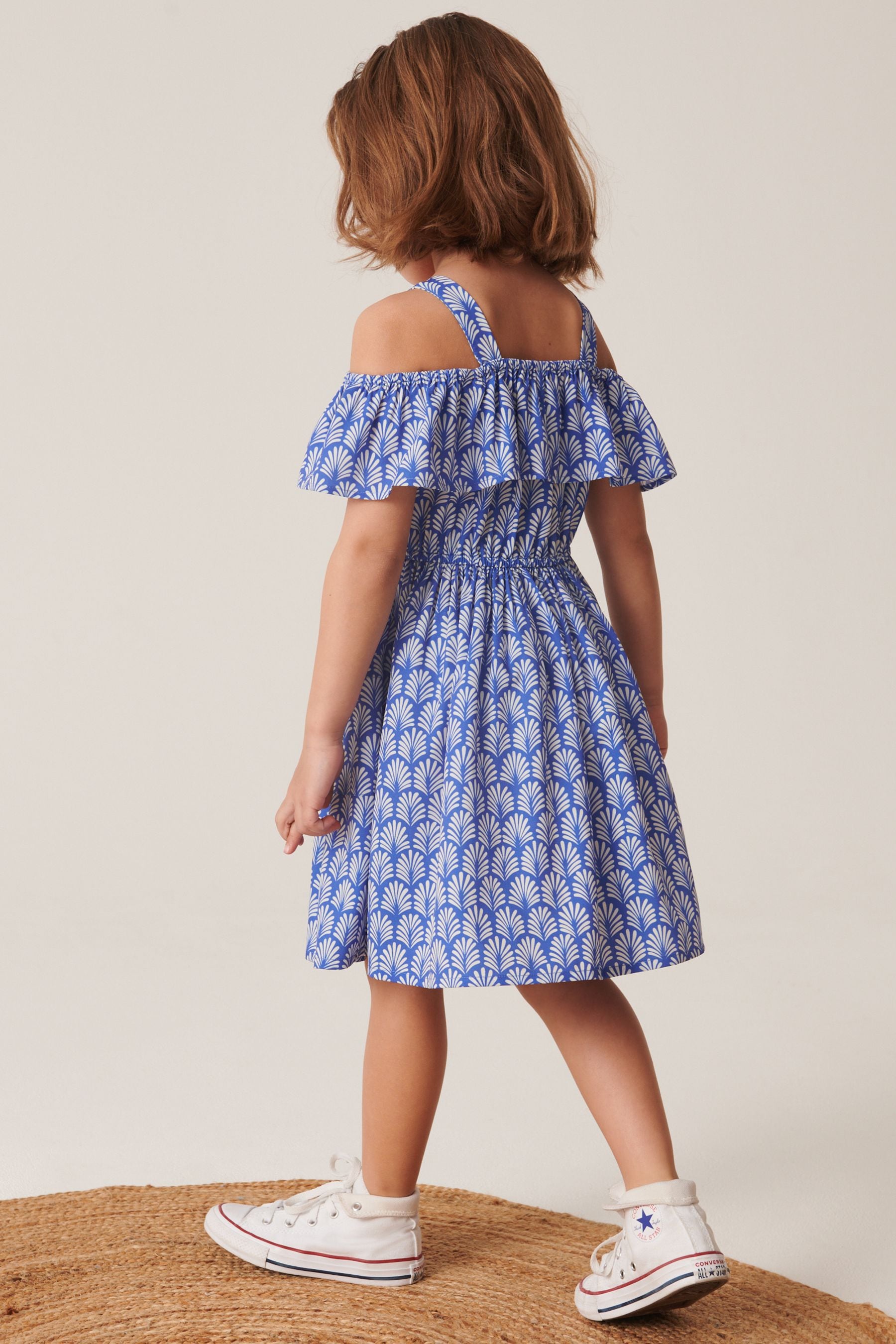 Cobalt Blue Printed Cold-Shoulder Dress (3-16yrs)