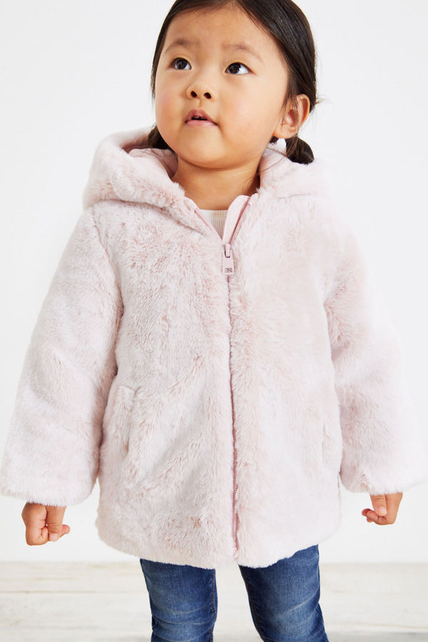 Pink Cosy Faux Fur Character Ears Coat (12mths-7yrs)