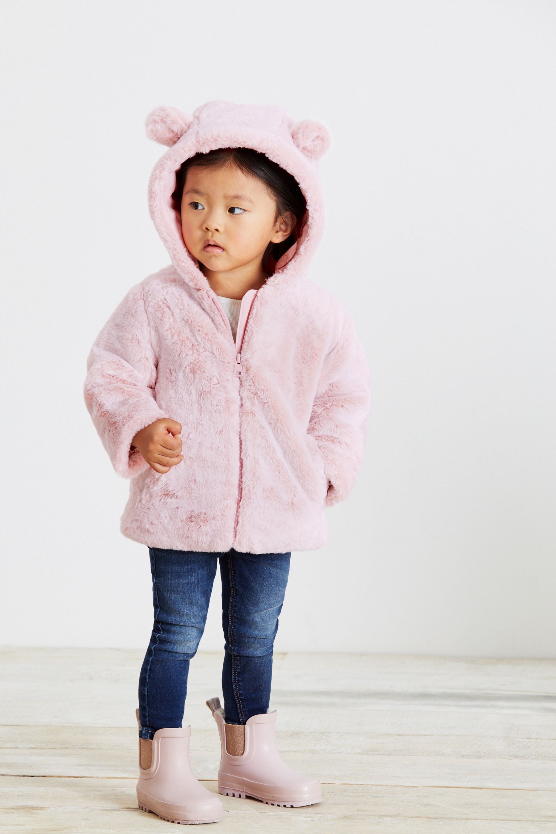 Pink Cosy Faux Fur Character Ears Coat (12mths-7yrs)