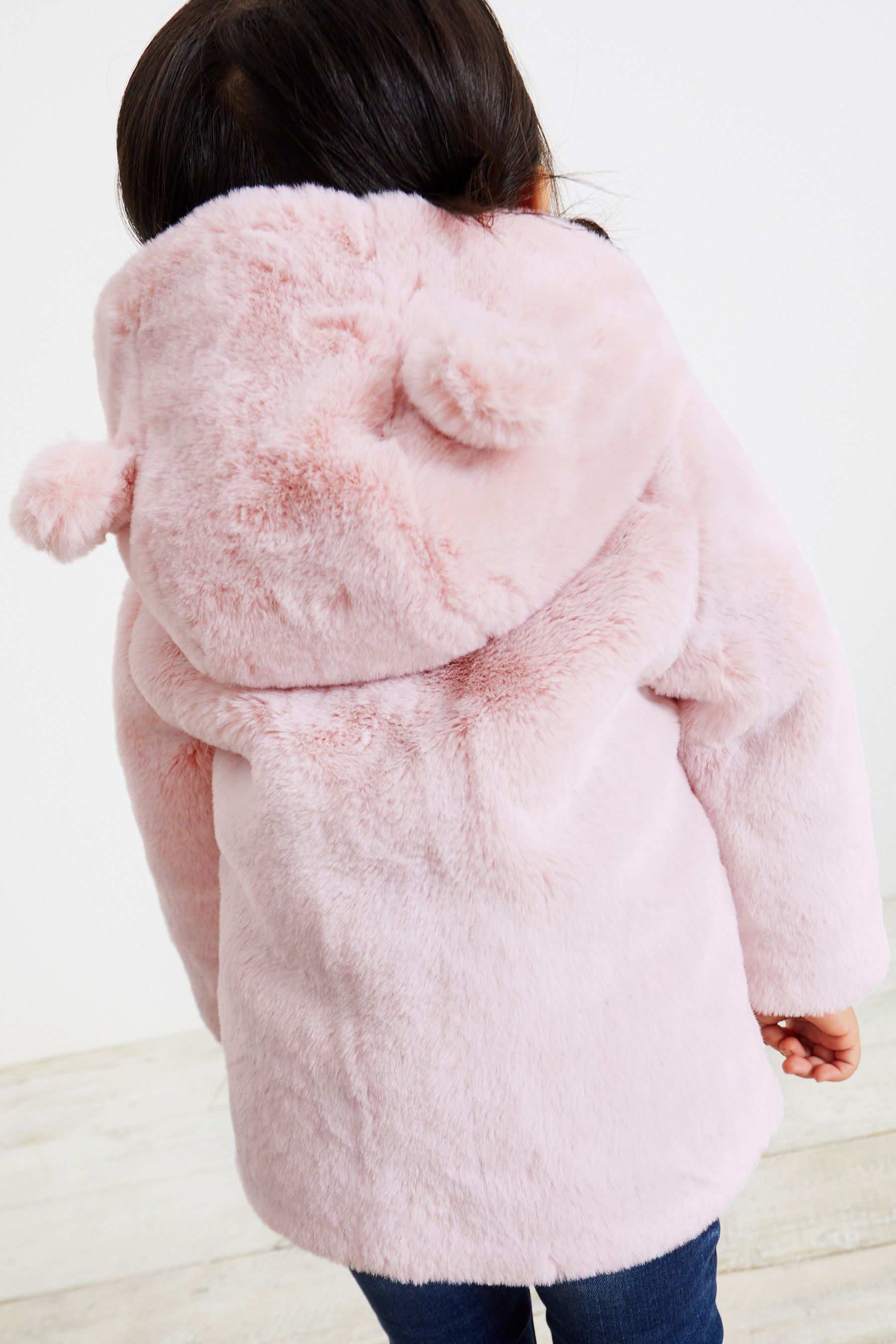 Pink Cosy Faux Fur Character Ears Coat (12mths-7yrs)