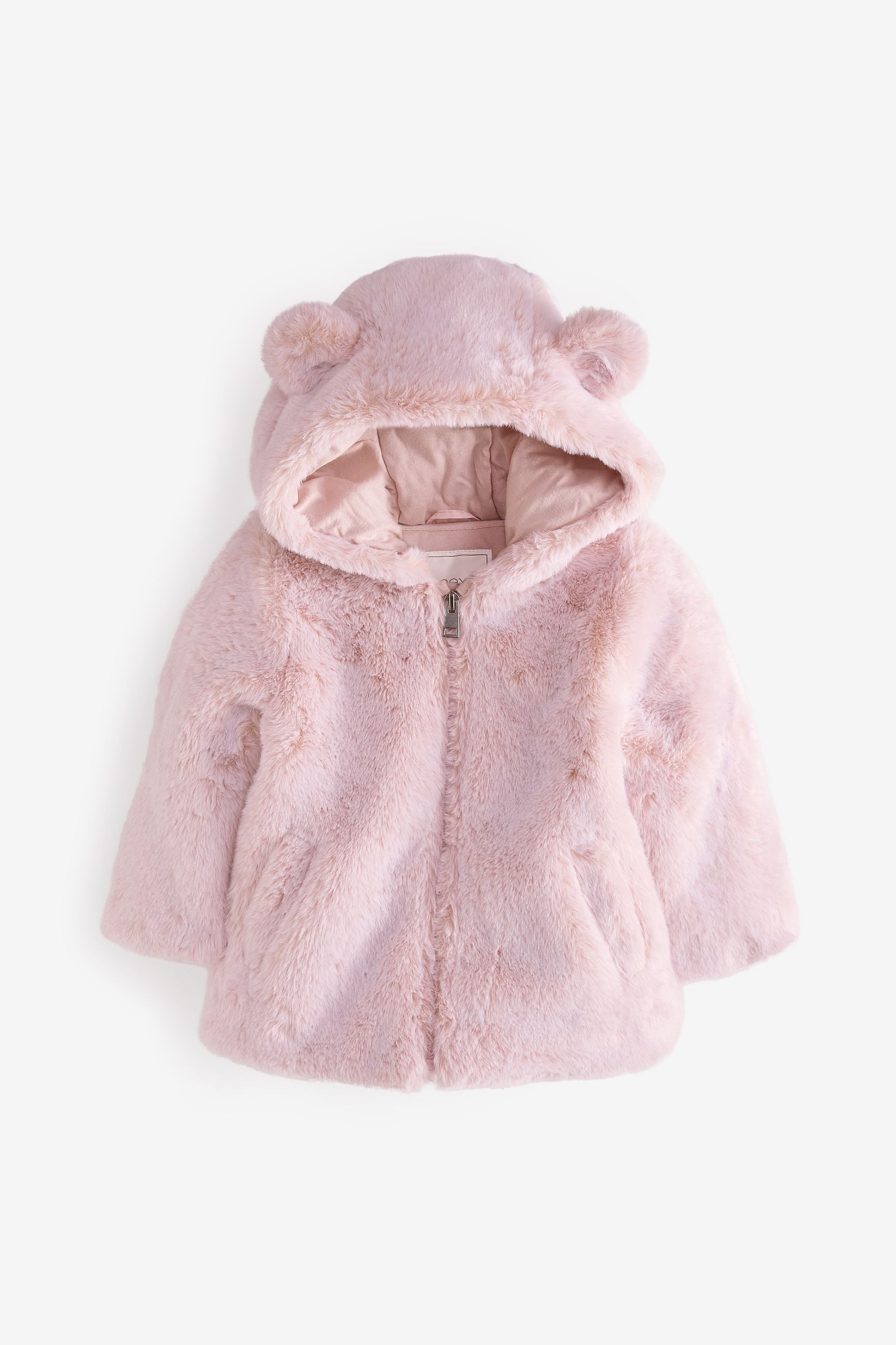 Pink Cosy Faux Fur Character Ears Coat (12mths-7yrs)