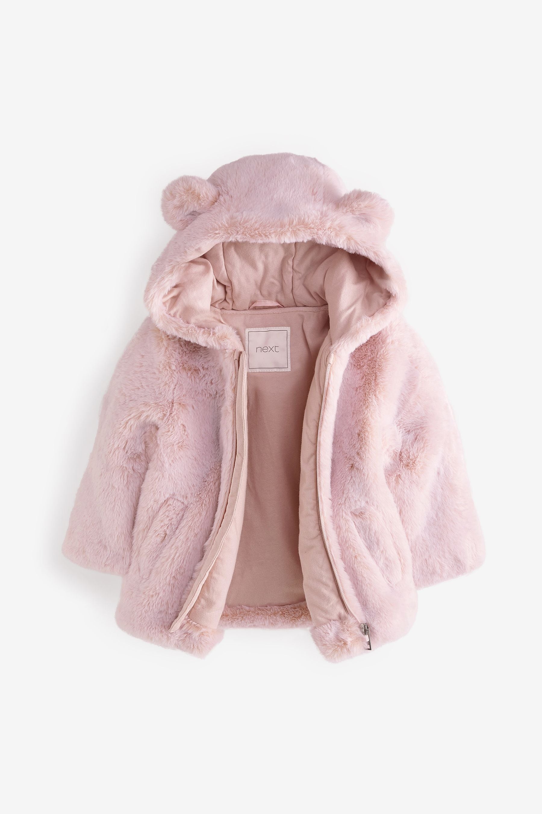 Pink Cosy Faux Fur Character Ears Coat (12mths-7yrs)