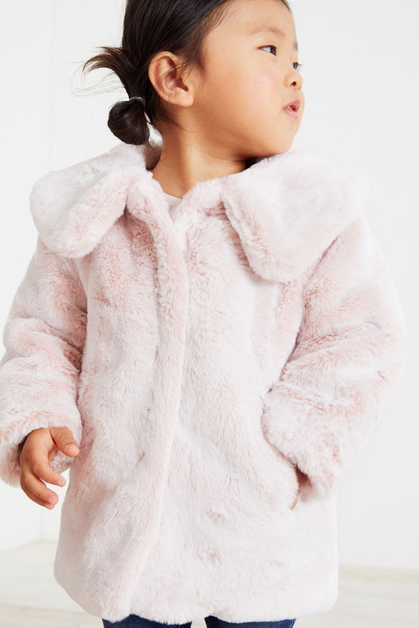 Pink Cosy Faux Fur Collared Coat (12mths-7yrs)