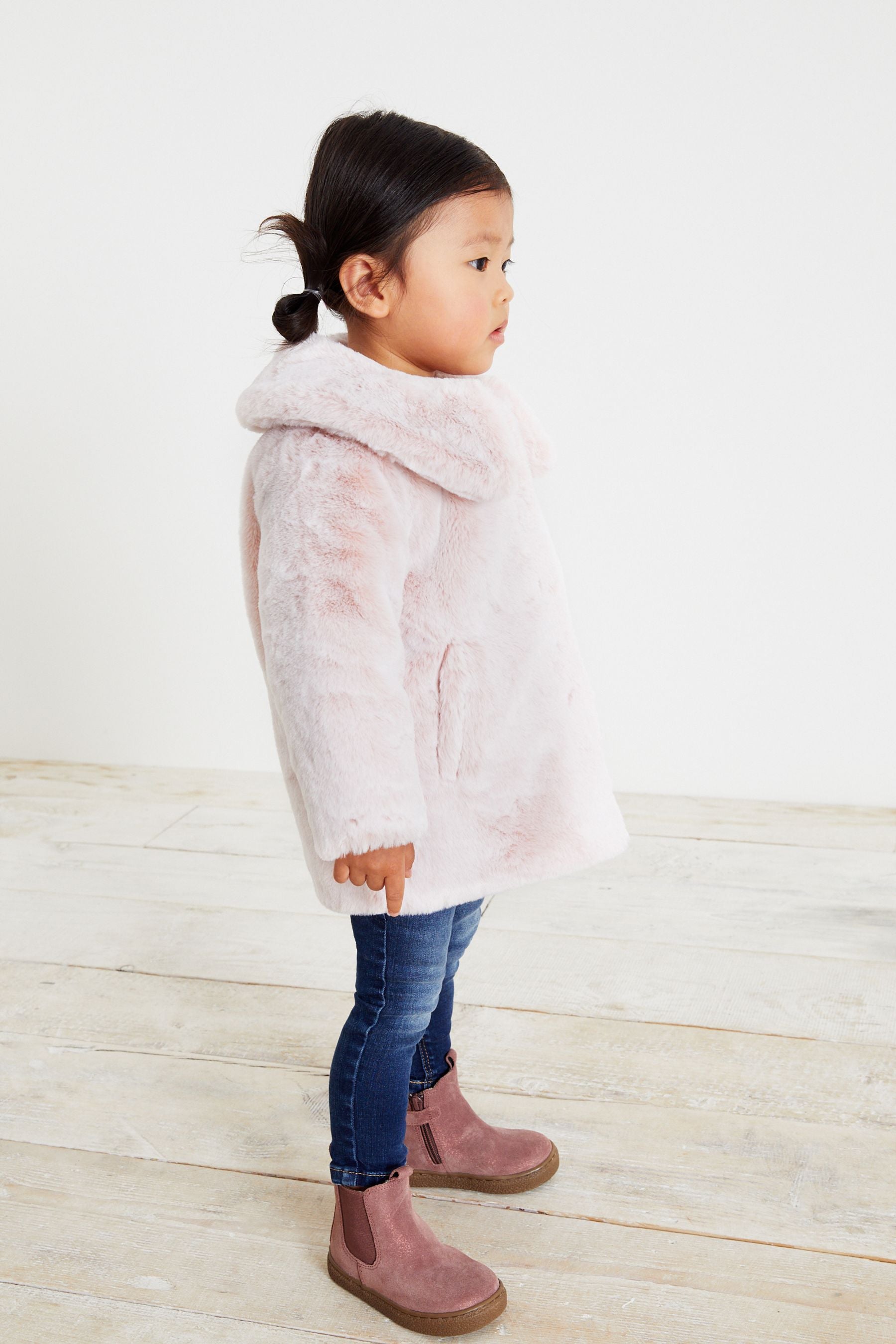 Pink Cosy Faux Fur Collared Coat (12mths-7yrs)