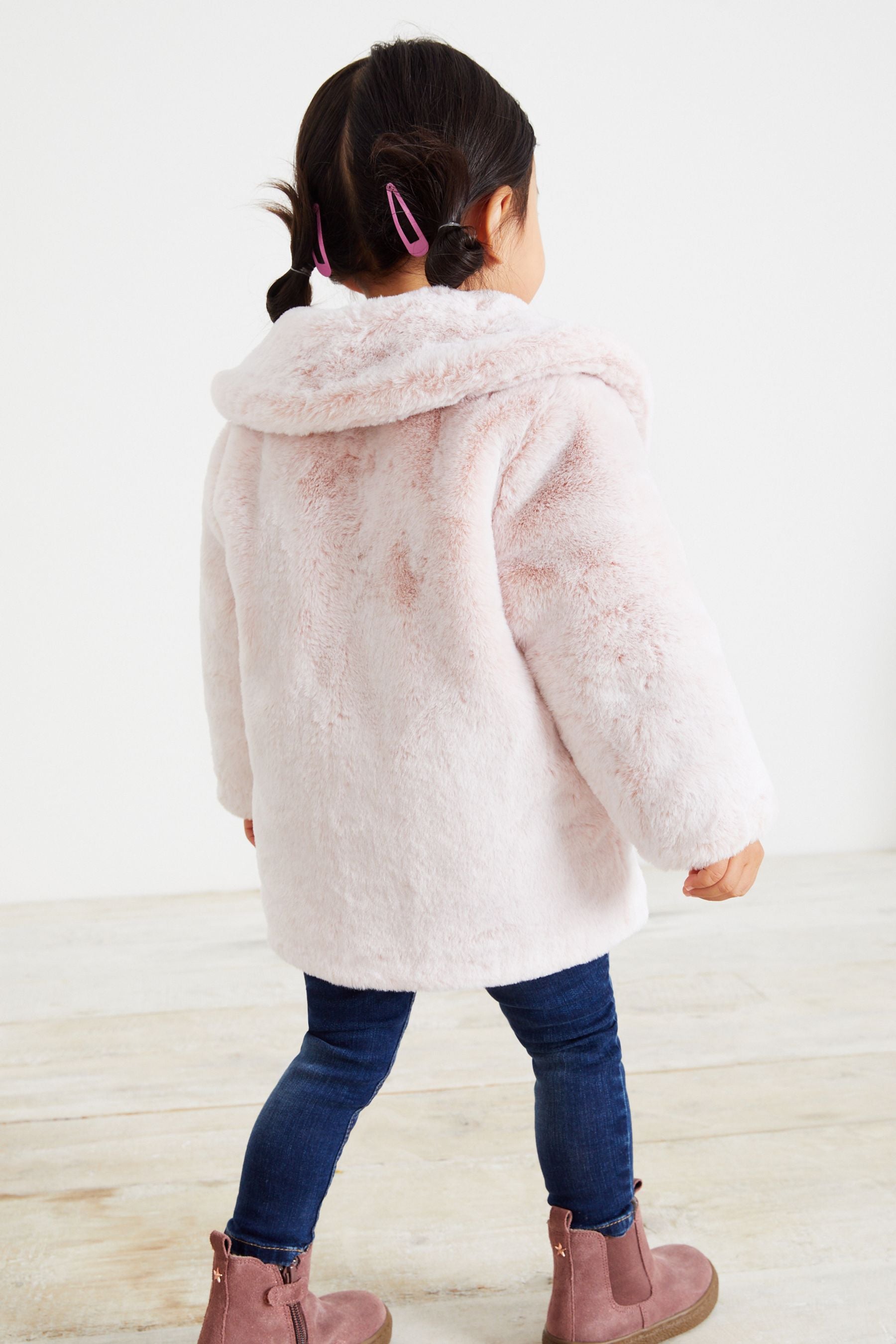 Pink Cosy Faux Fur Collared Coat (12mths-7yrs)