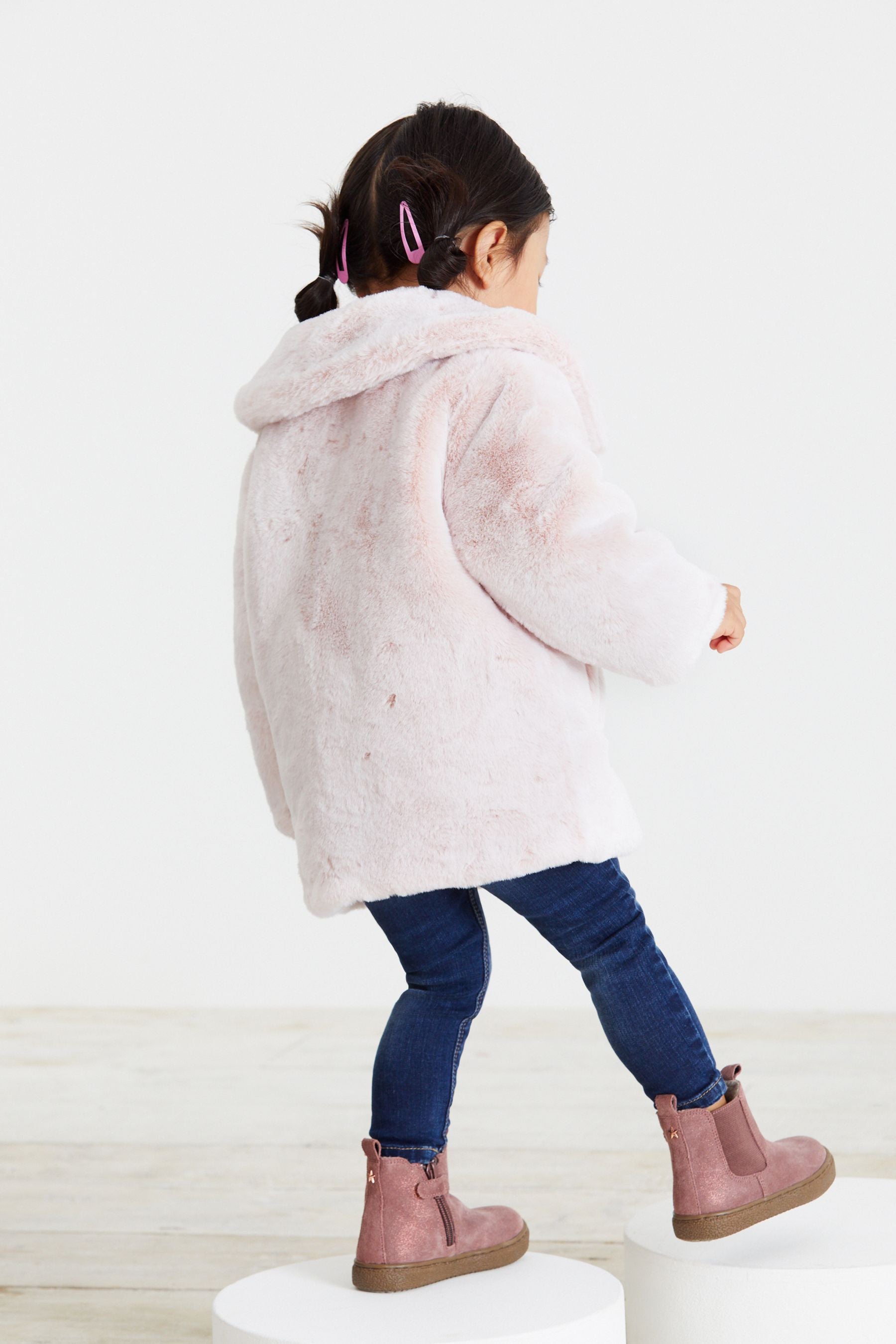 Pink Cosy Faux Fur Collared Coat (12mths-7yrs)