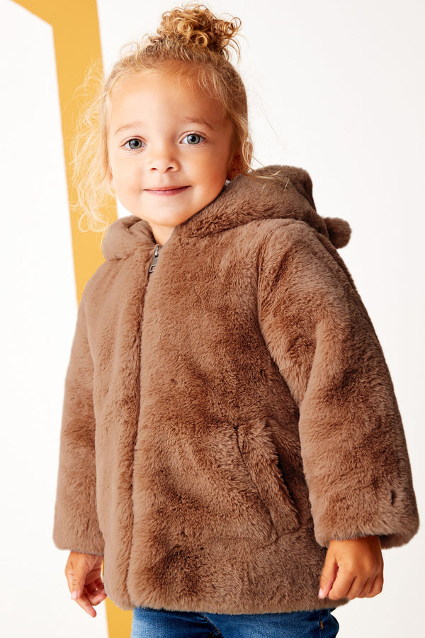 Camel Cosy Faux Fur Character Ears Coat (12mths-7yrs)