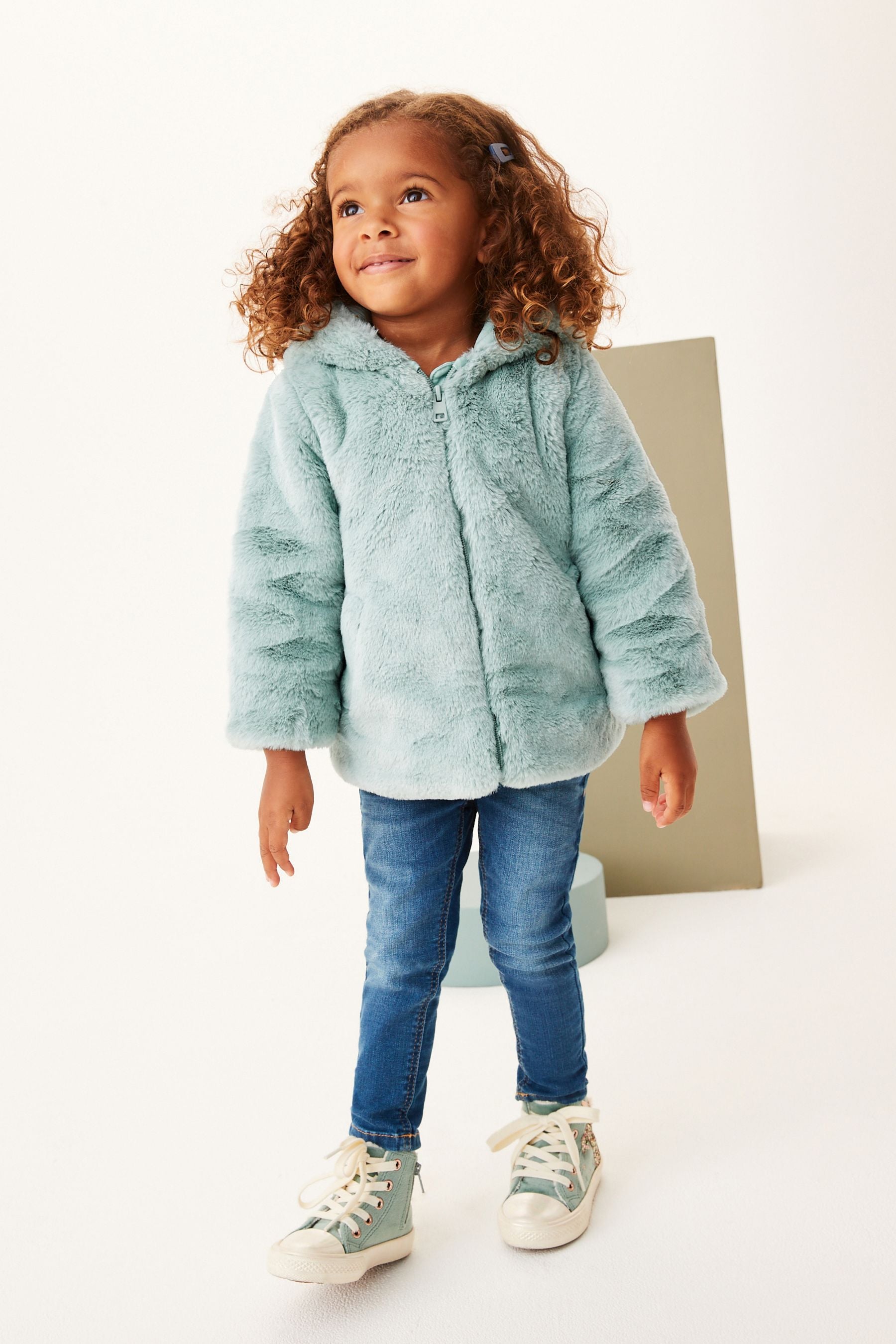 Aqua Blue Cosy Faux Fur Character Ears Coat (12mths-7yrs)