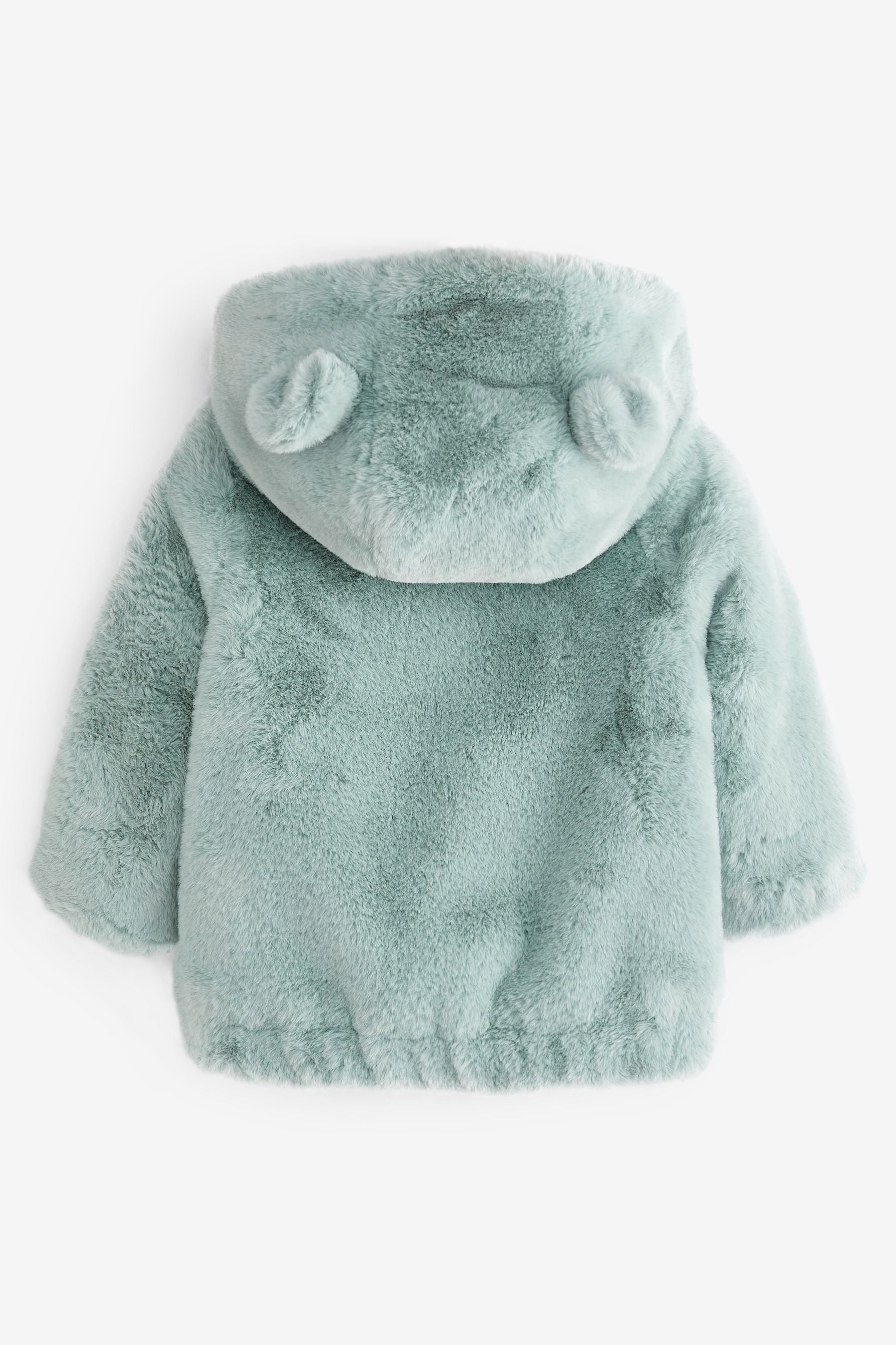 Aqua Blue Cosy Faux Fur Character Ears Coat (12mths-7yrs)