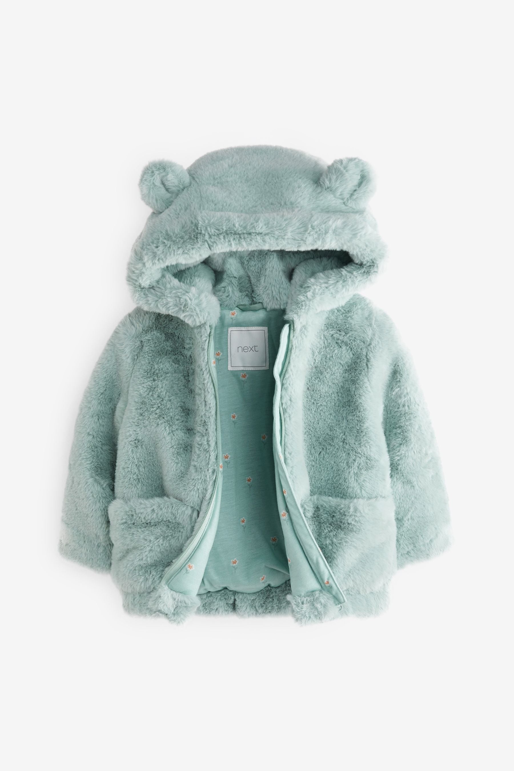 Aqua Blue Cosy Faux Fur Character Ears Coat (12mths-7yrs)