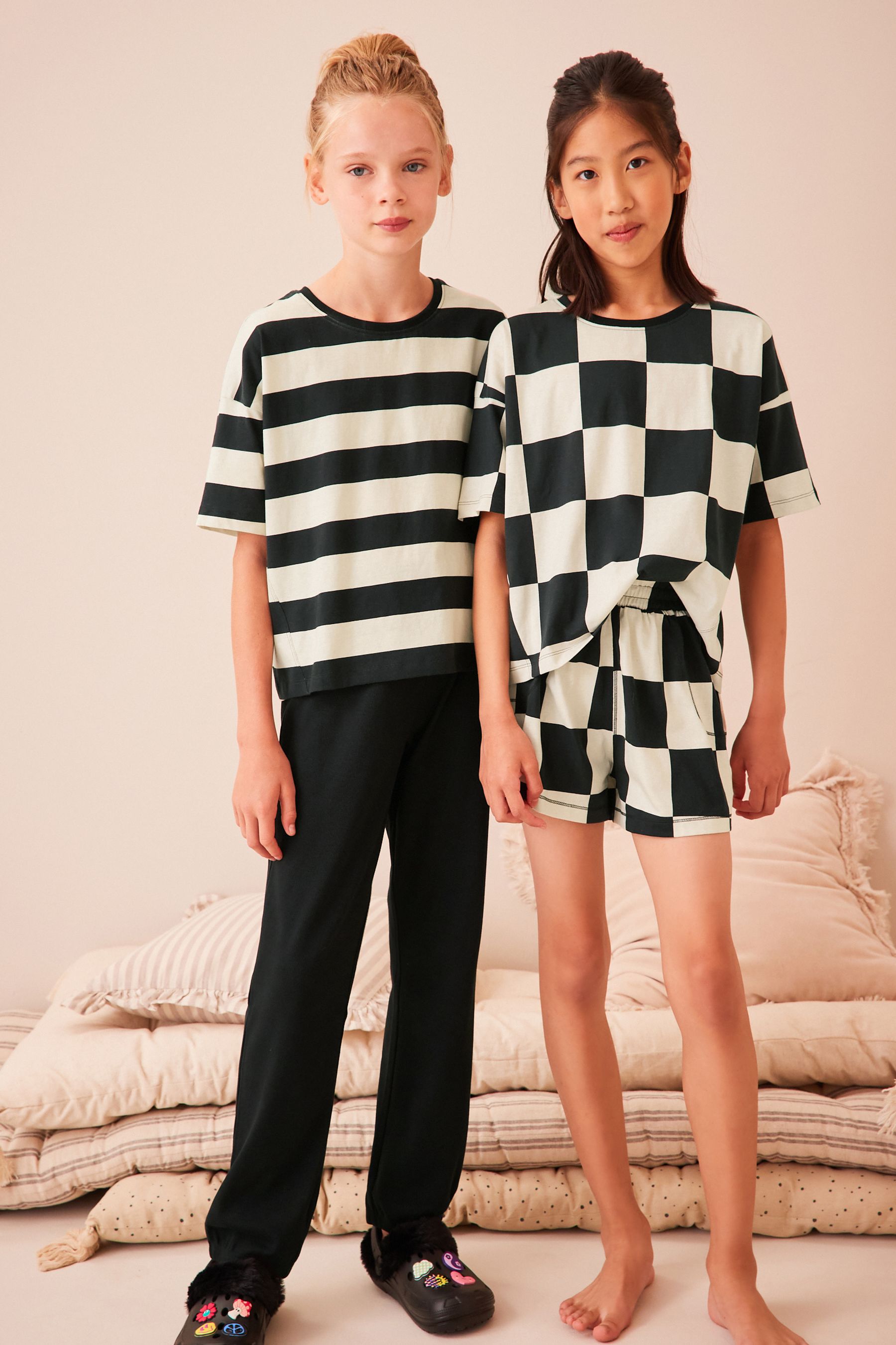 Black/White Checkerboard/Stripe Pyjamas 2 Pack (3-16yrs)