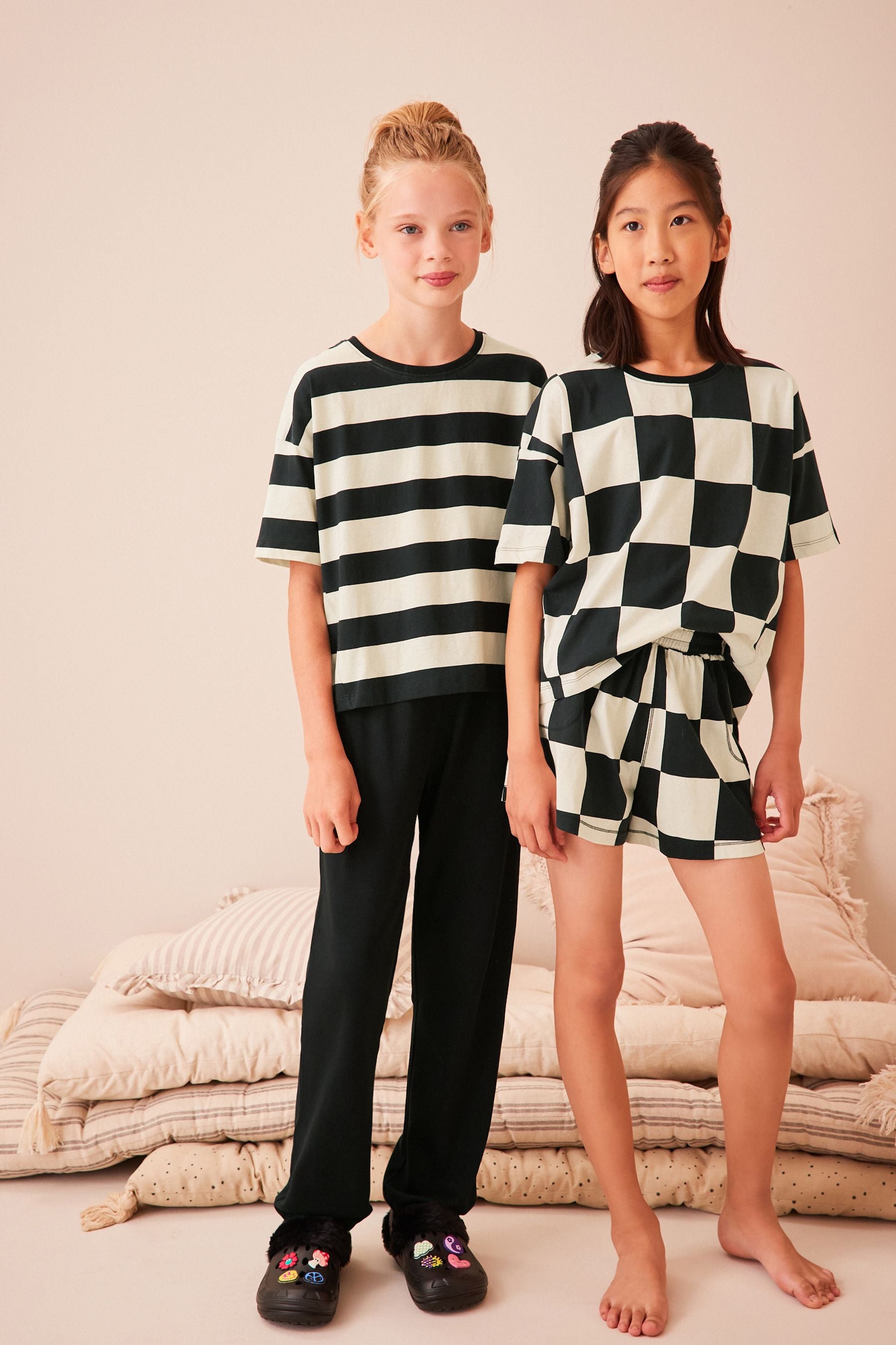 Black/White Checkerboard/Stripe Pyjamas 2 Pack (3-16yrs)