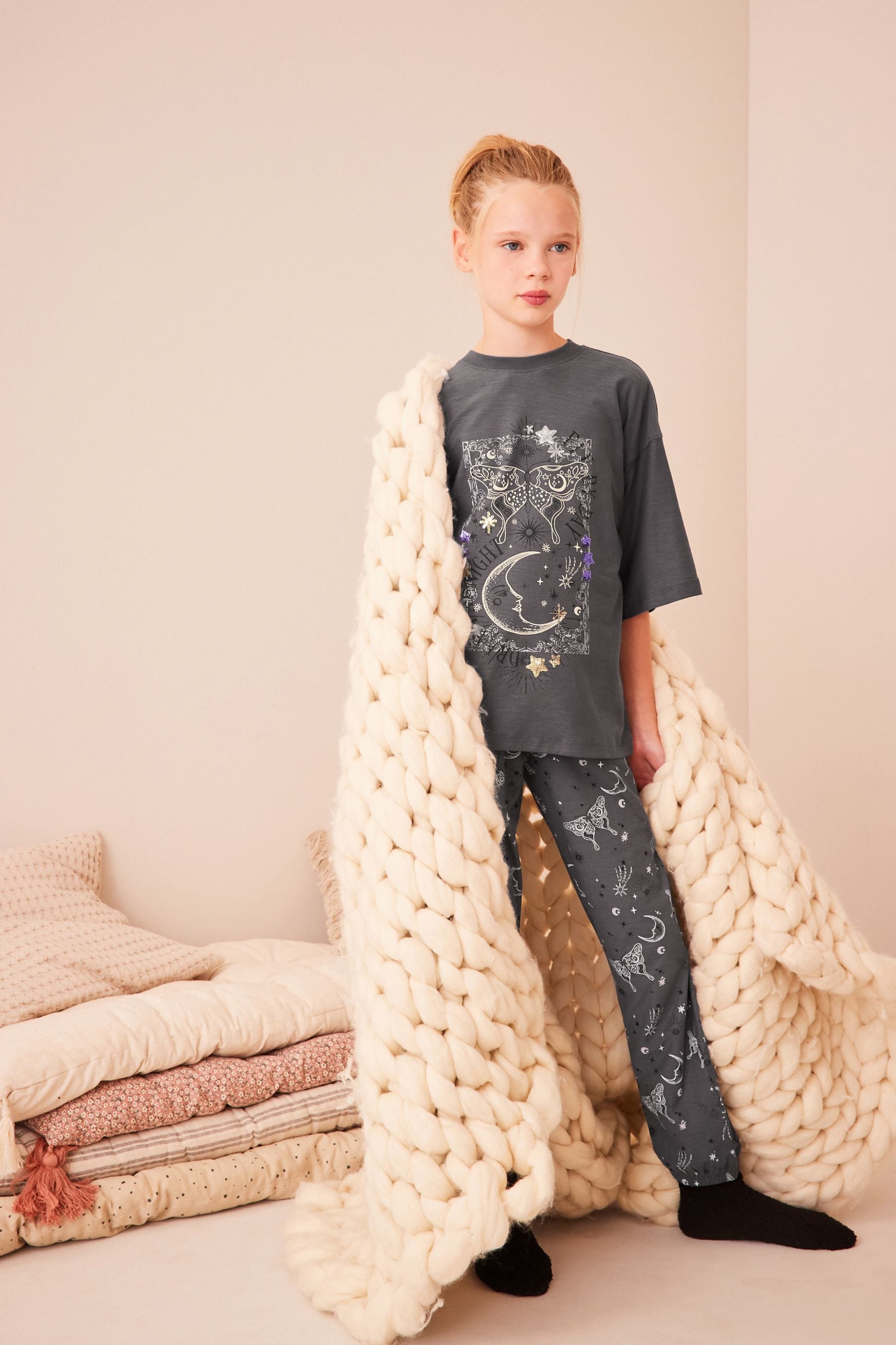 Charcoal Grey Dream at Night Pyjamas (3-16yrs)