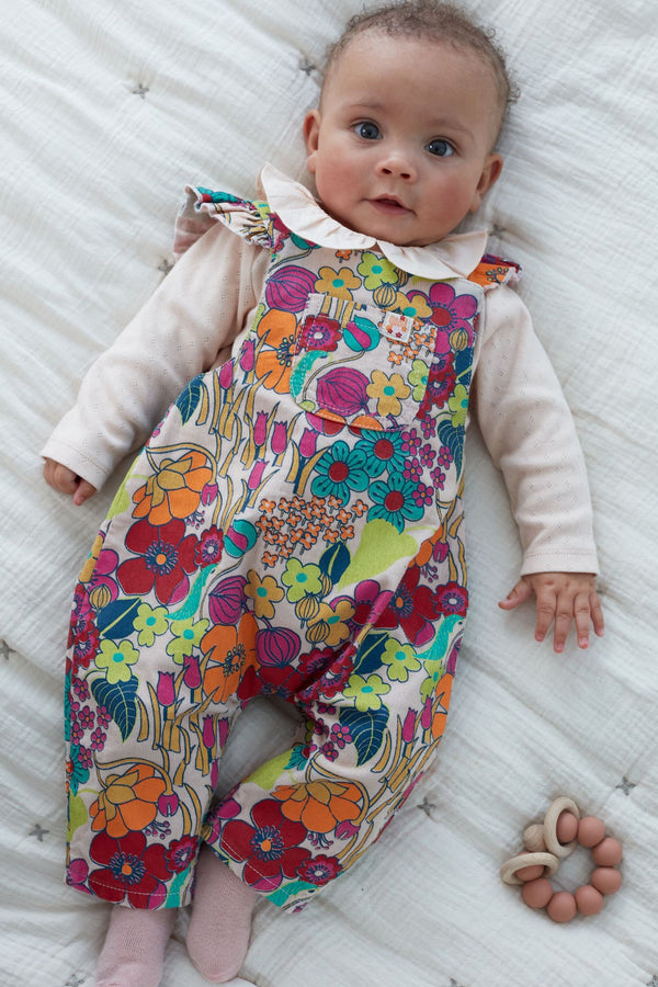 Bright Floral Baby Cord Dungarees With Collared Bodysuit (0mths-2yrs)