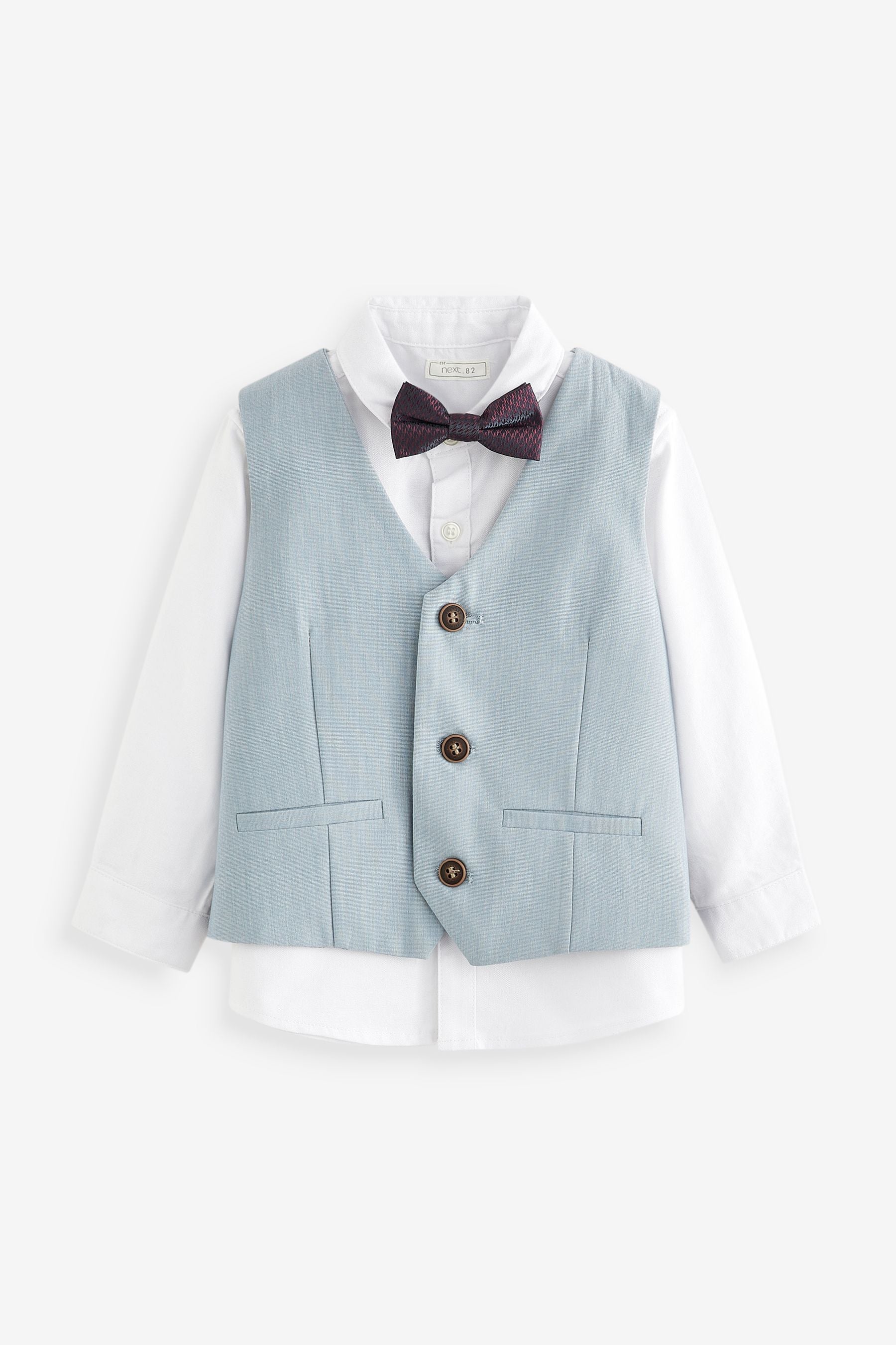 Blue Waistcoat, Trousers, Shirt & Bow Tie Set (3mths-9yrs)