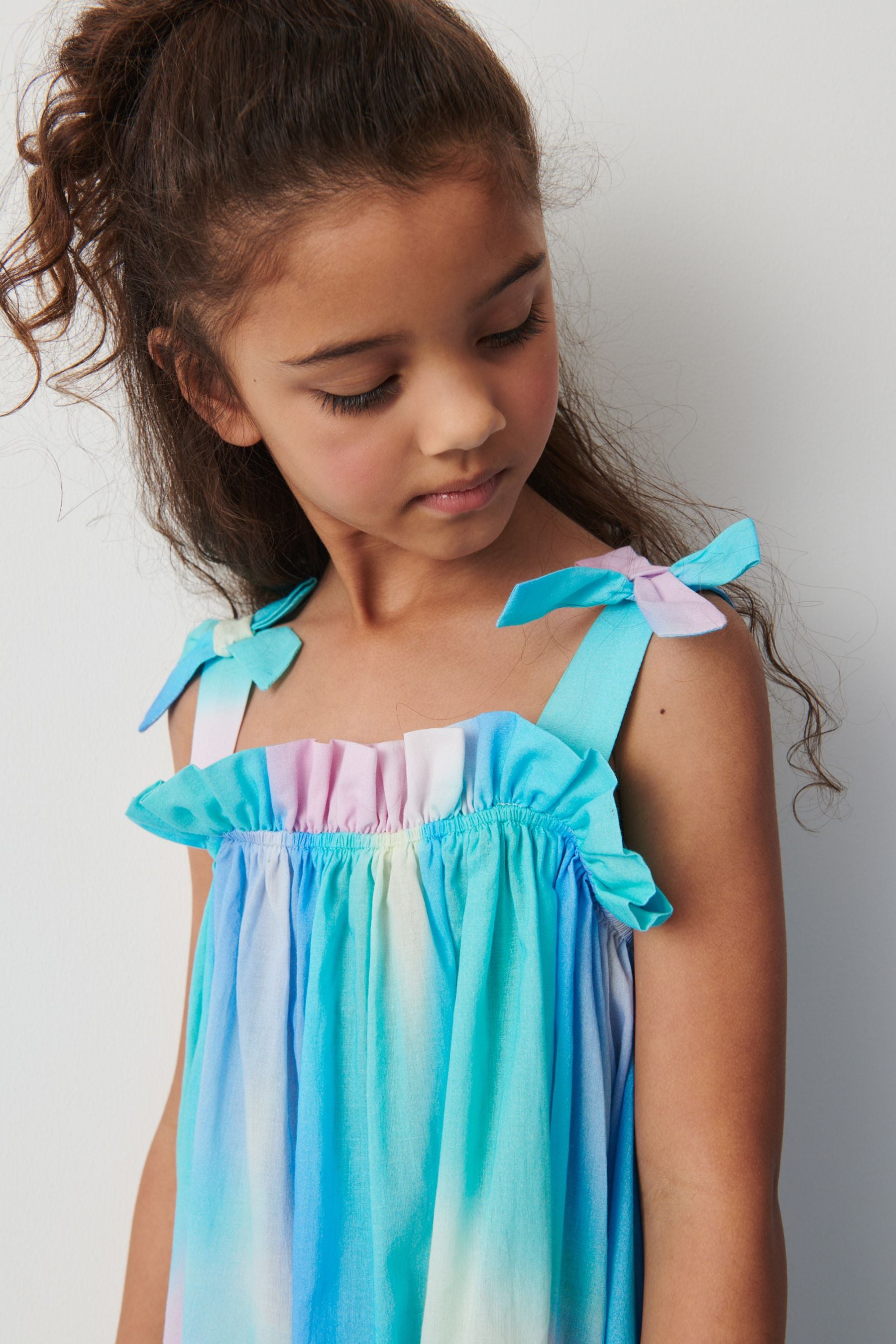 Blue/Pink Tie-Dye Tie Shoulder Printed Summer Dress (3-16yrs)