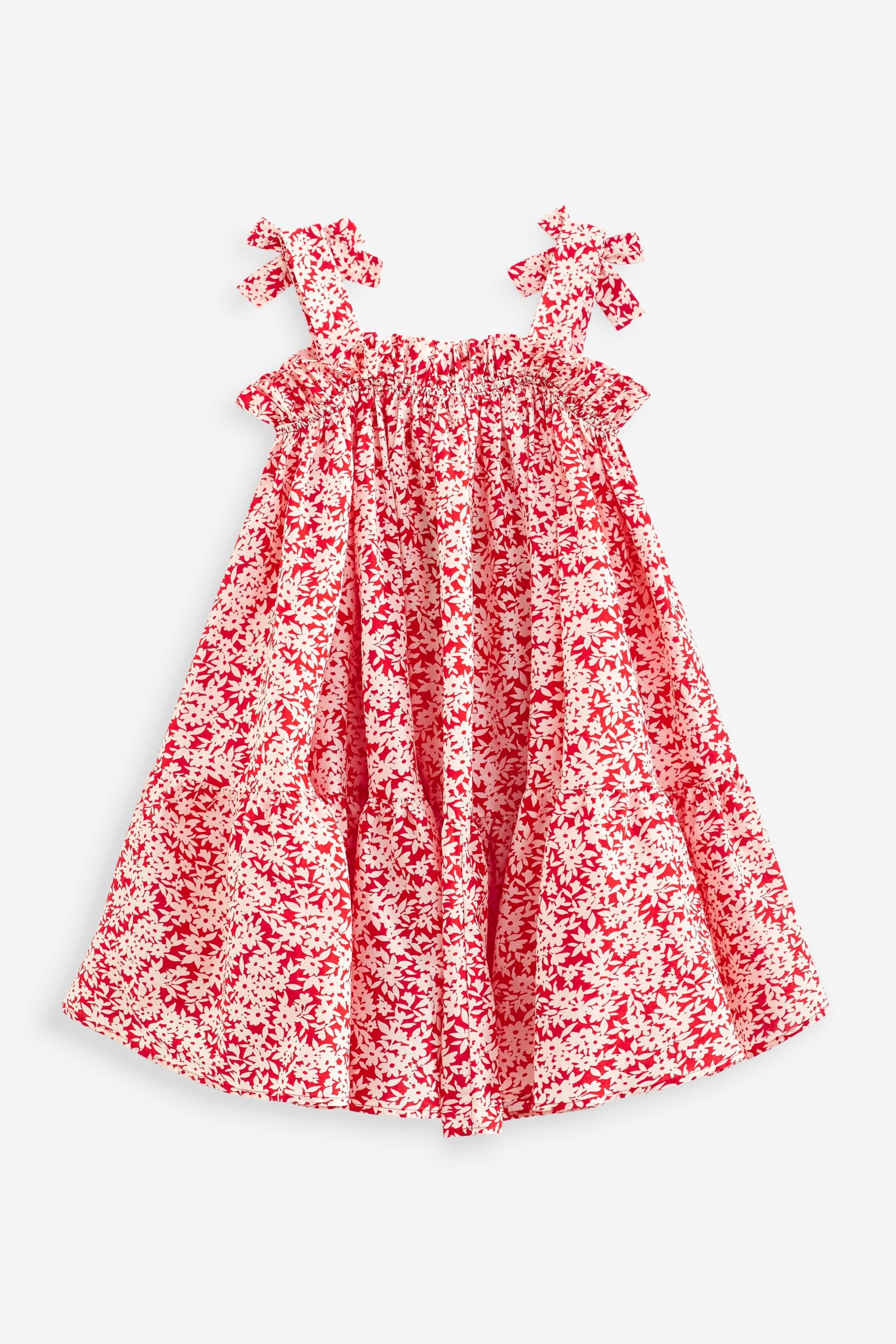 Red Ditsy Tie Shoulder Printed Summer Dress (3-16yrs)